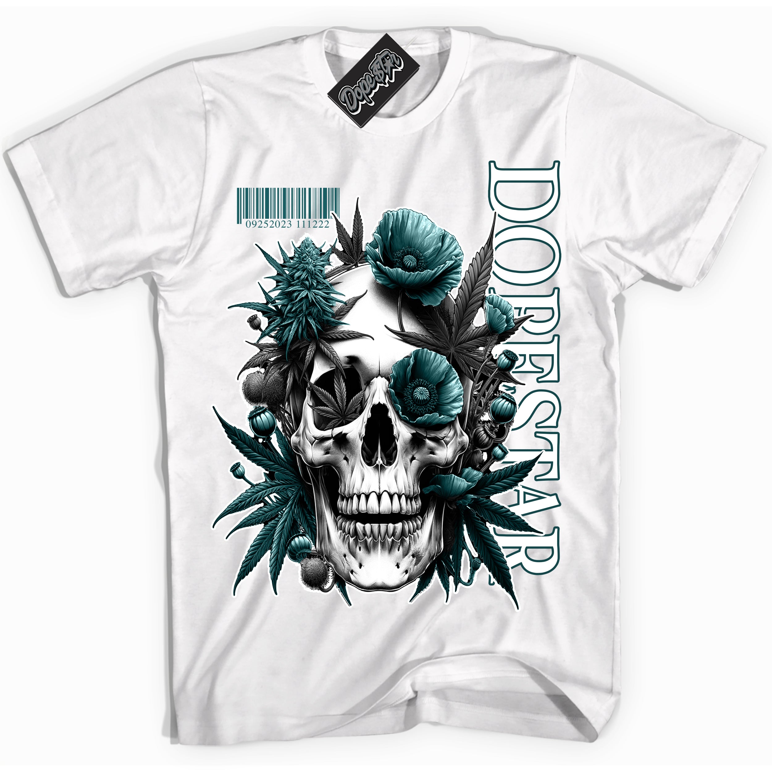Cool White Shirt with “ Skull Poppies ” design that perfectly matches Oxidized Green 4s Jordans.