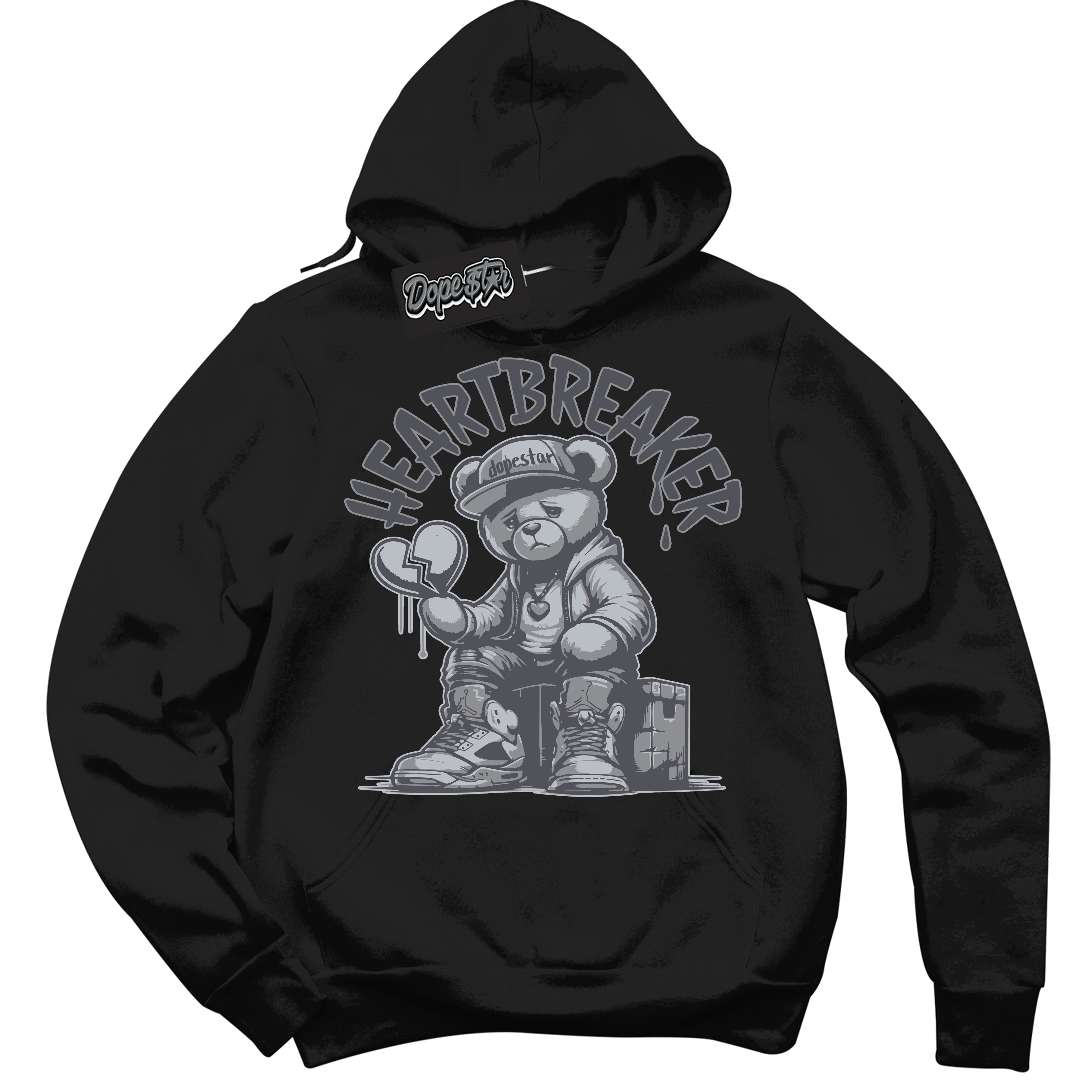 Cool Black Hoodie with “ Heartbreaker Bear ”  design that Perfectly Matches Paris Olympics Wet Cement 4s Jordans.
