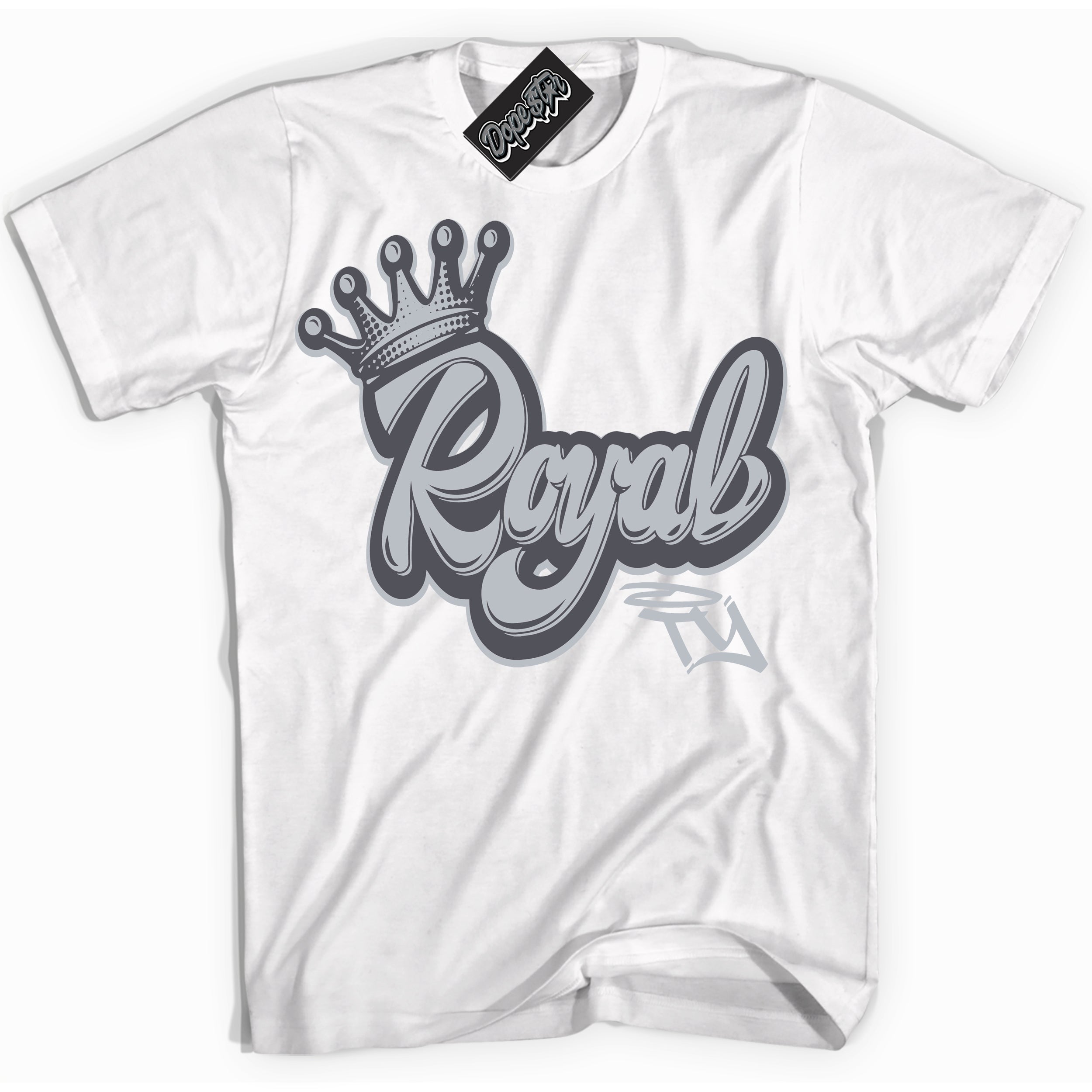 Cool White Shirt with “ Royalty ” design that perfectly matches Paris Olympics Wet Cement 4s Jordans.
