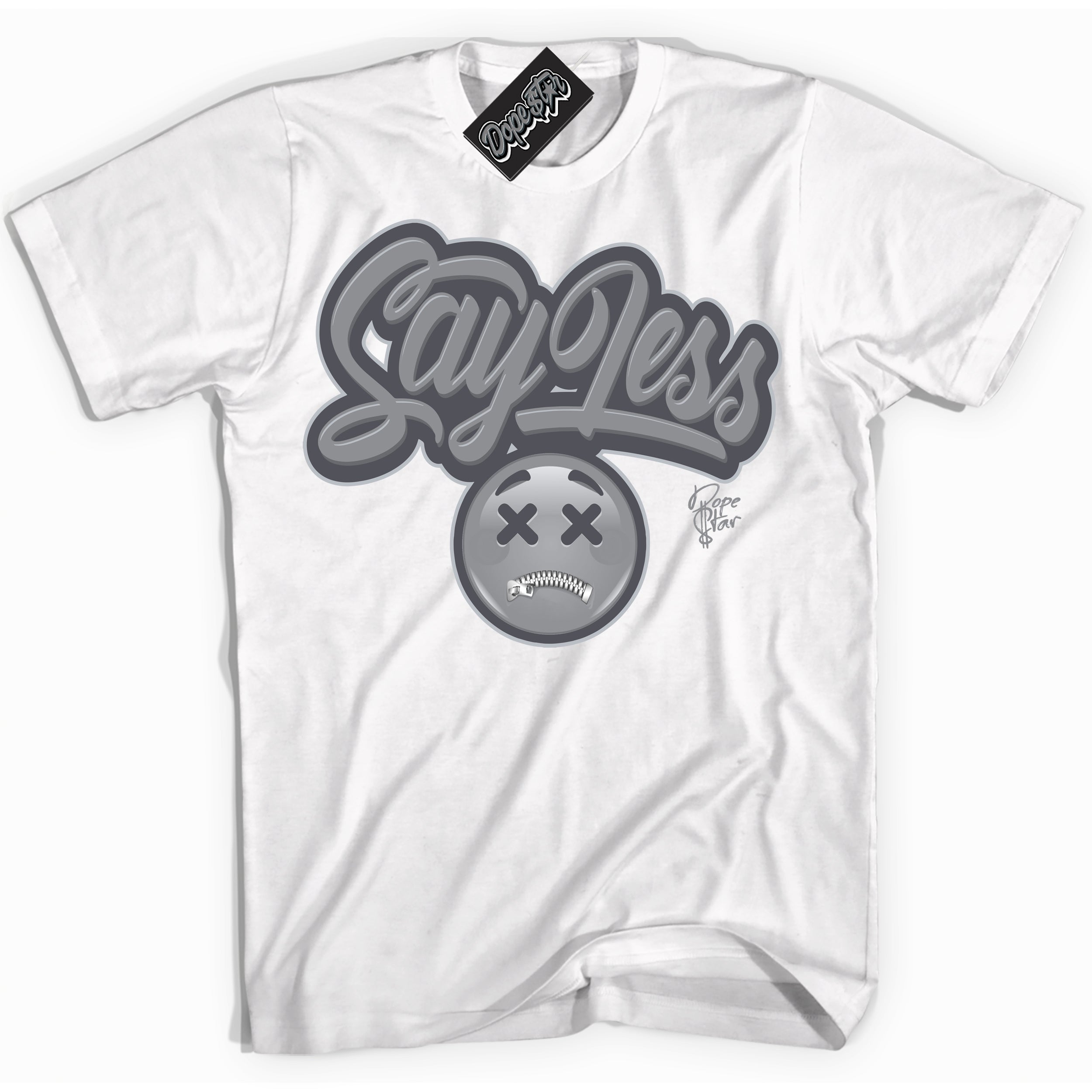 Cool White Shirt with “ Say Less ” design that perfectly matches Paris Olympics Wet Cement 4s Jordans.
