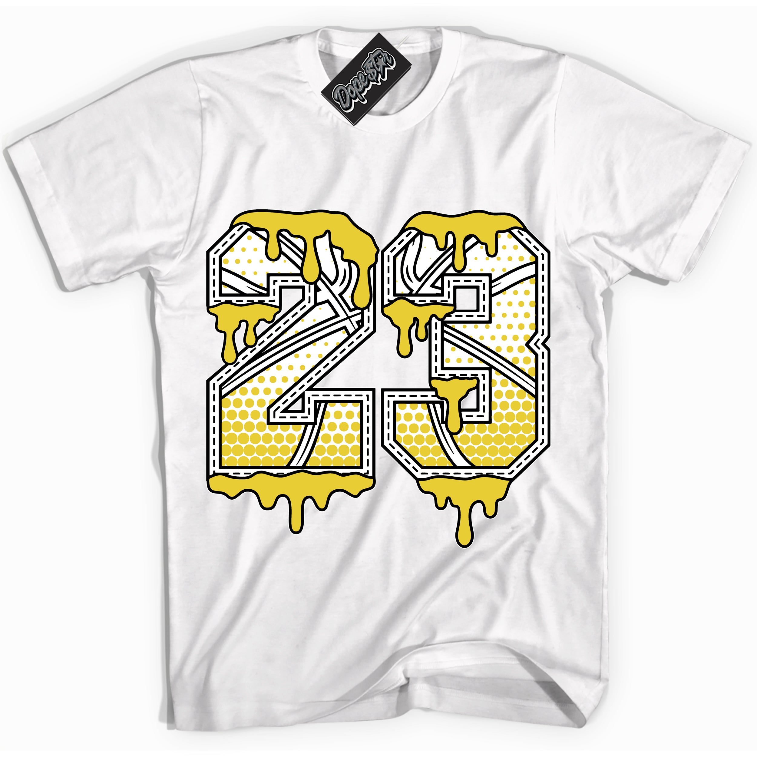 Cool White Shirt with “ 23 Ball ” design that perfectly matches Vivid Sulfur 4s Jordans.
