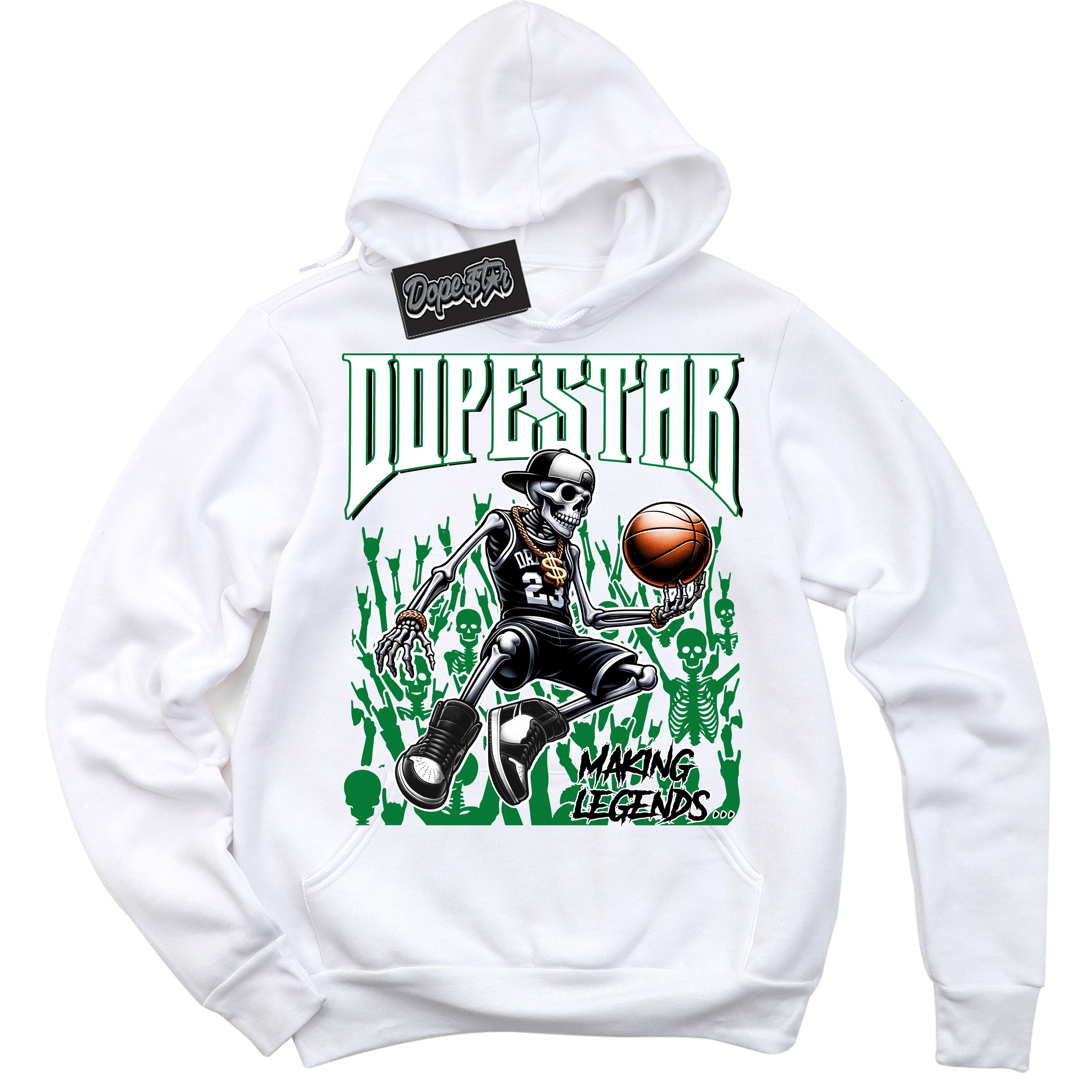 Cool White Hoodie with “ Making Legends ”  design that Perfectly Matches Lucky Green 5s Sneakers.