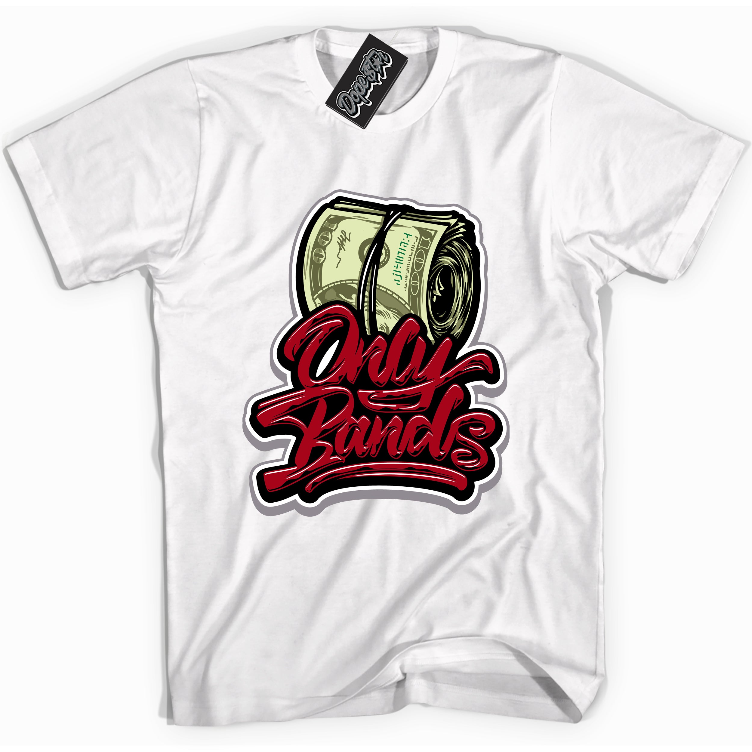 AJ5 Retro OG Black Metallic Reimagined “Only Bands” white streetwear t-shirt and matching sneaker tee for men and women by Sneaker Shirts Outlet.
