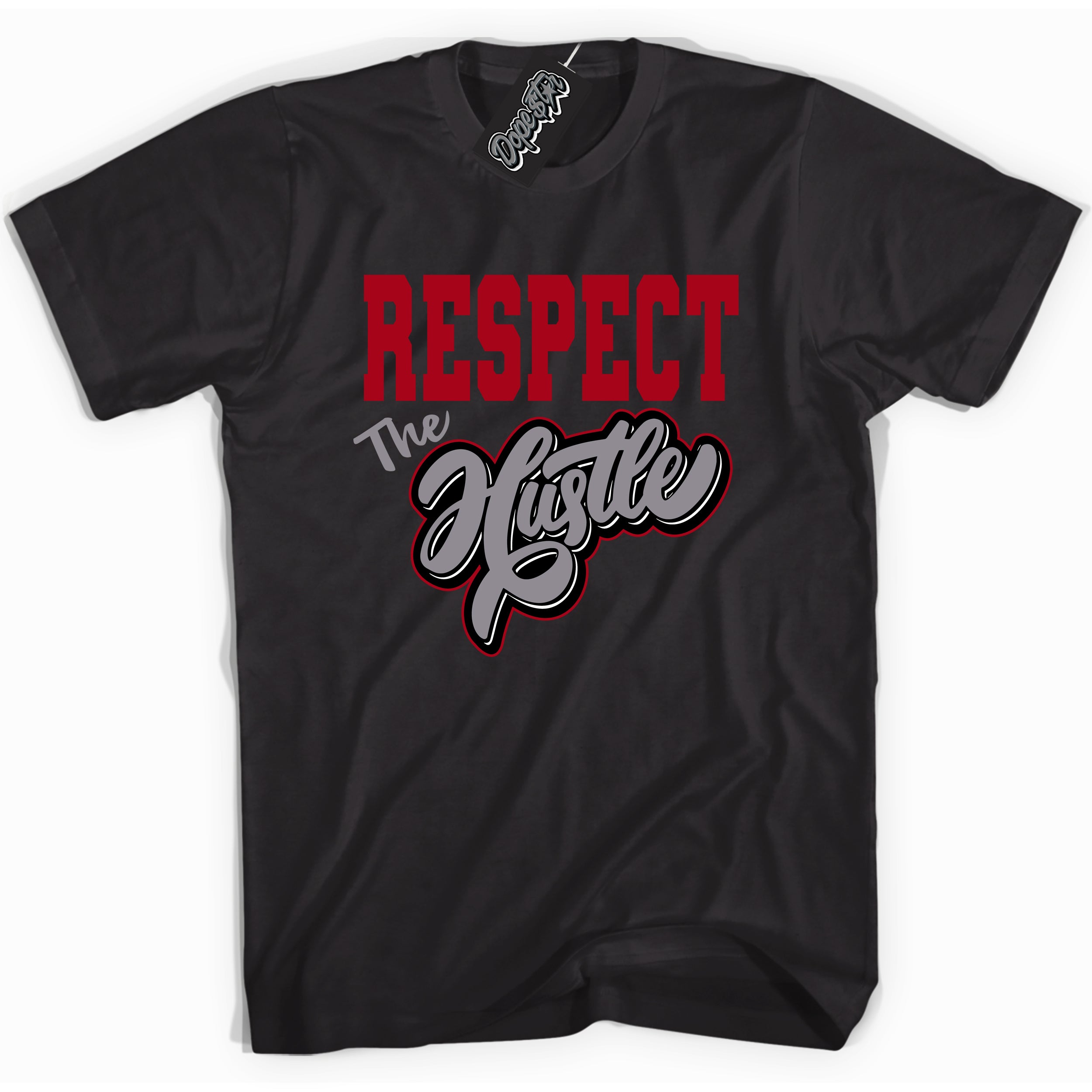 AJ5 Retro OG Black Metallic Reimagined “Respect The Hustle” black streetwear t-shirt and matching sneaker tee for men and women by Sneaker Shirts Outlet.
