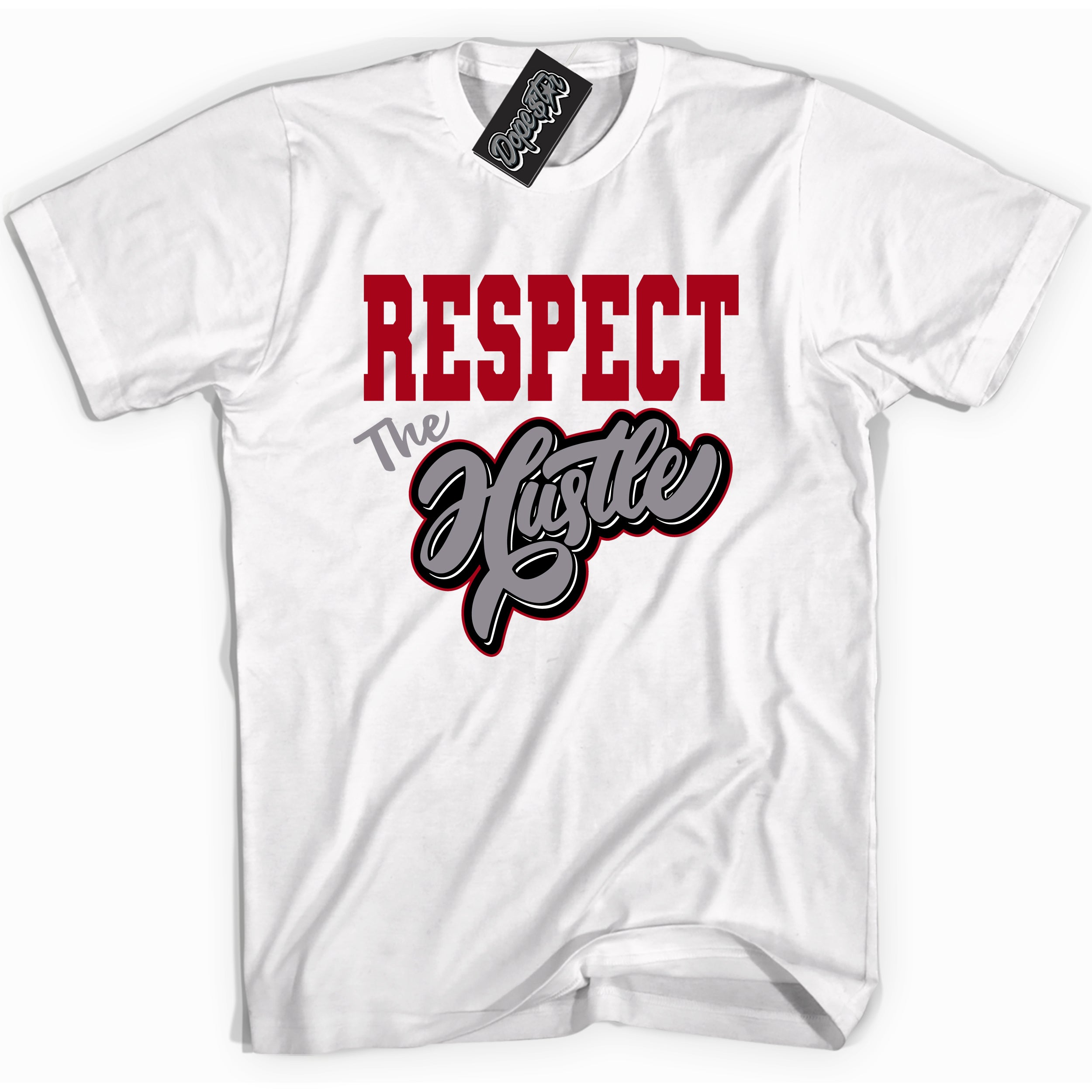 AJ5 Retro OG Black Metallic Reimagined “Respect The Hustle” white streetwear t-shirt and matching sneaker tee for men and women by Sneaker Shirts Outlet.
