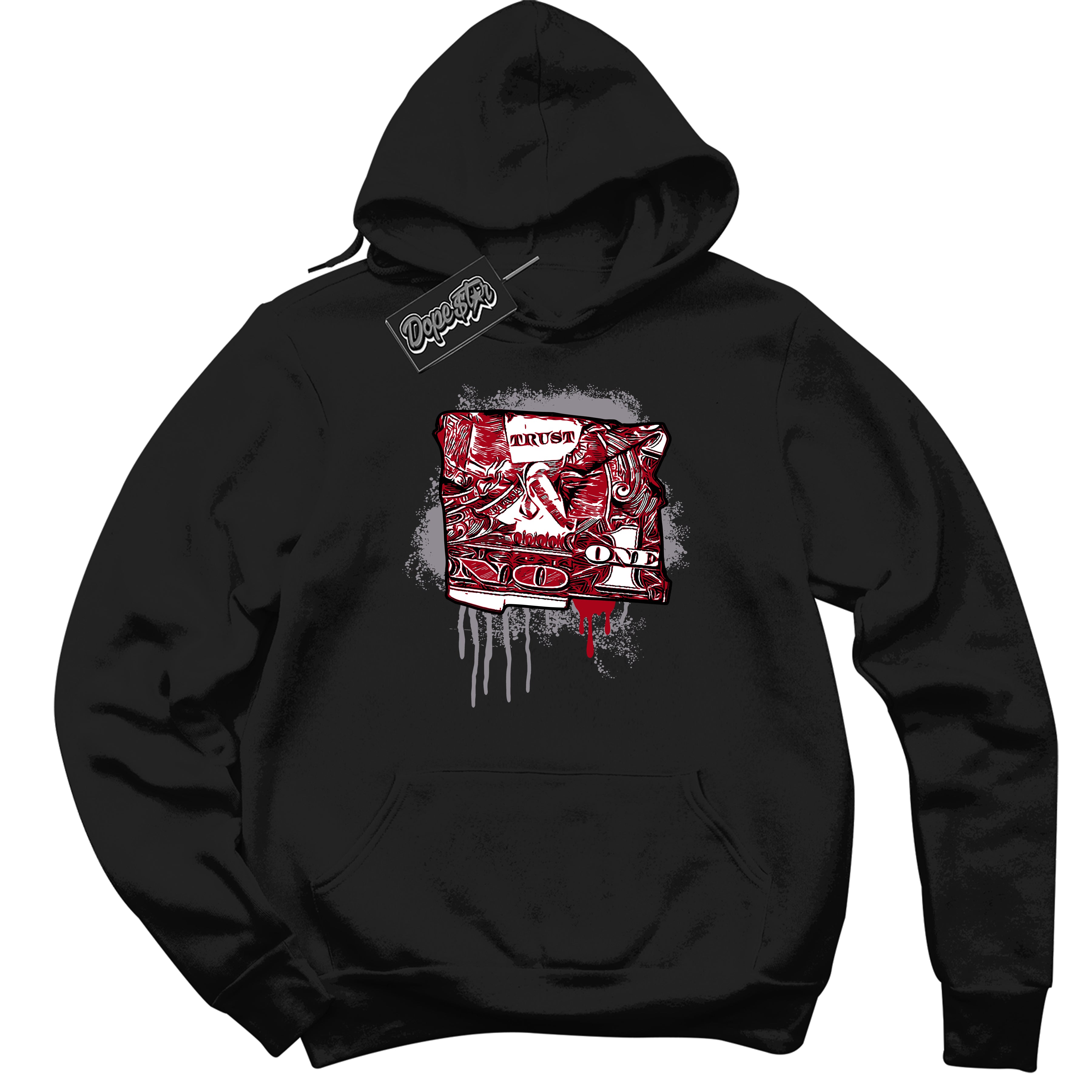 AJ5 Retro OG Black Metallic Reimagined ‘Trust No One Dollar’ – Black Streetwear Hoodie | Men's and Women's graphic sweatshirt by Sneaker Shirts Outlet.
