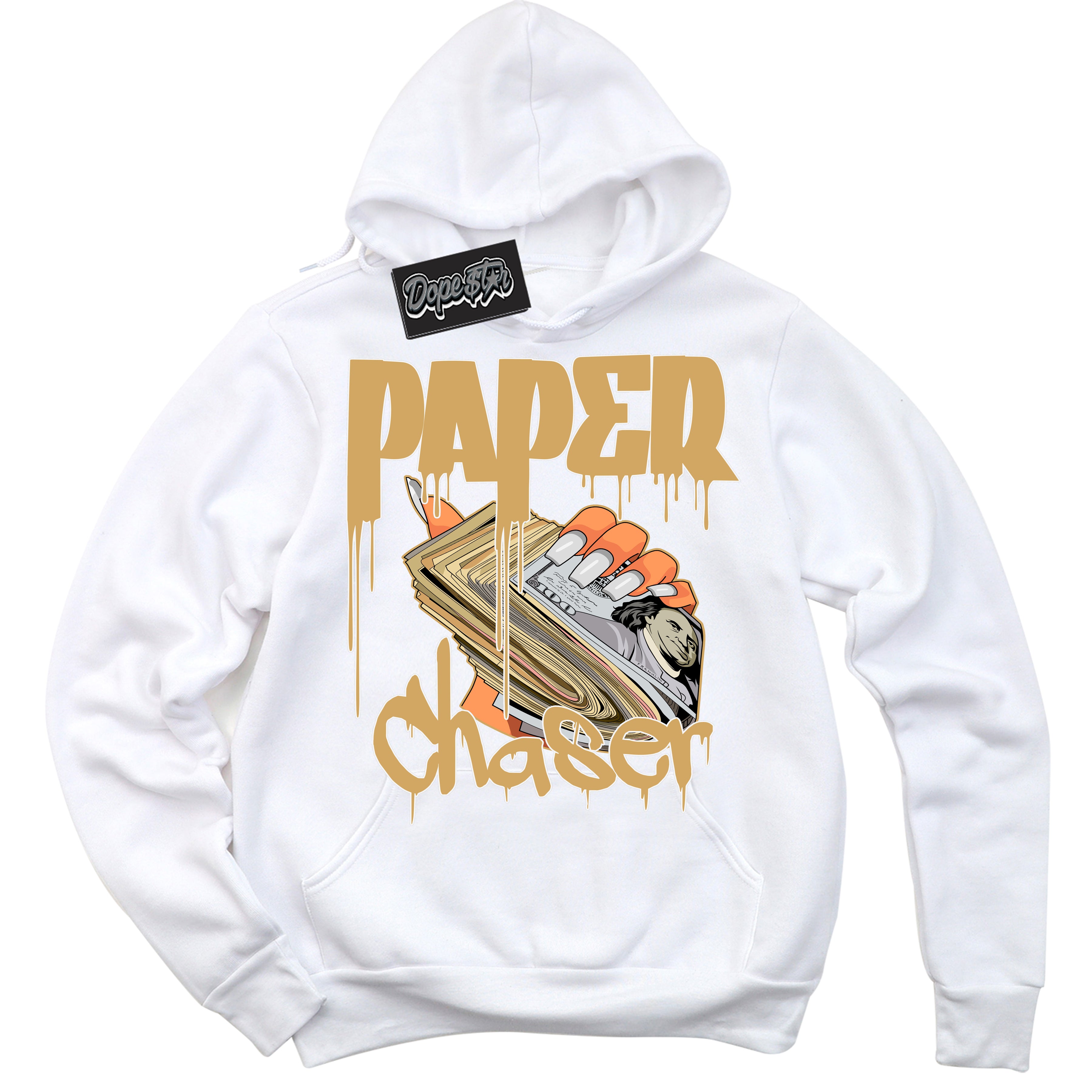 Cool White Hoodie with “ Paper Chaser ”  design that Perfectly Matches Craft Paris 6s Jordans.
