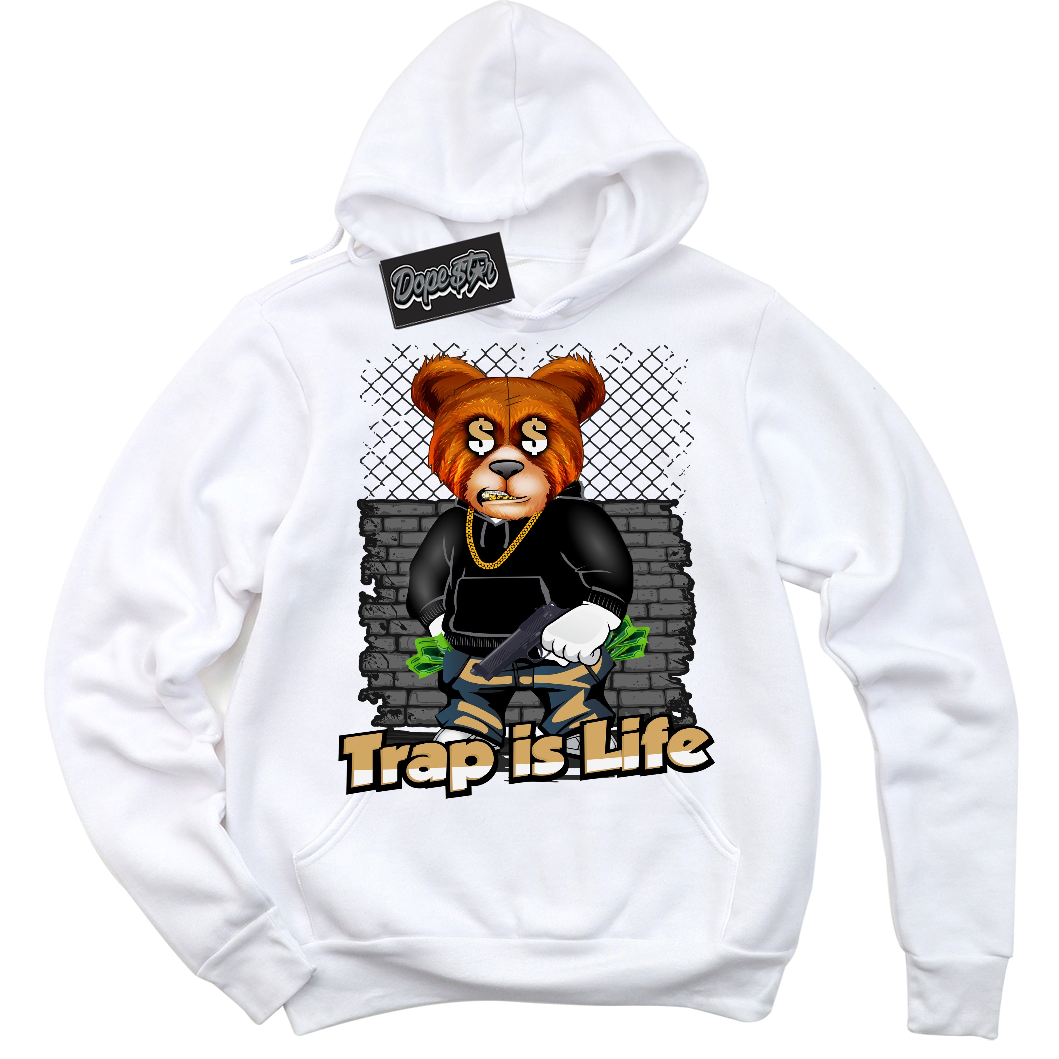 Cool White Hoodie with “ Trap Is Life ”  design that Perfectly Matches Craft Paris 6s Jordans.
