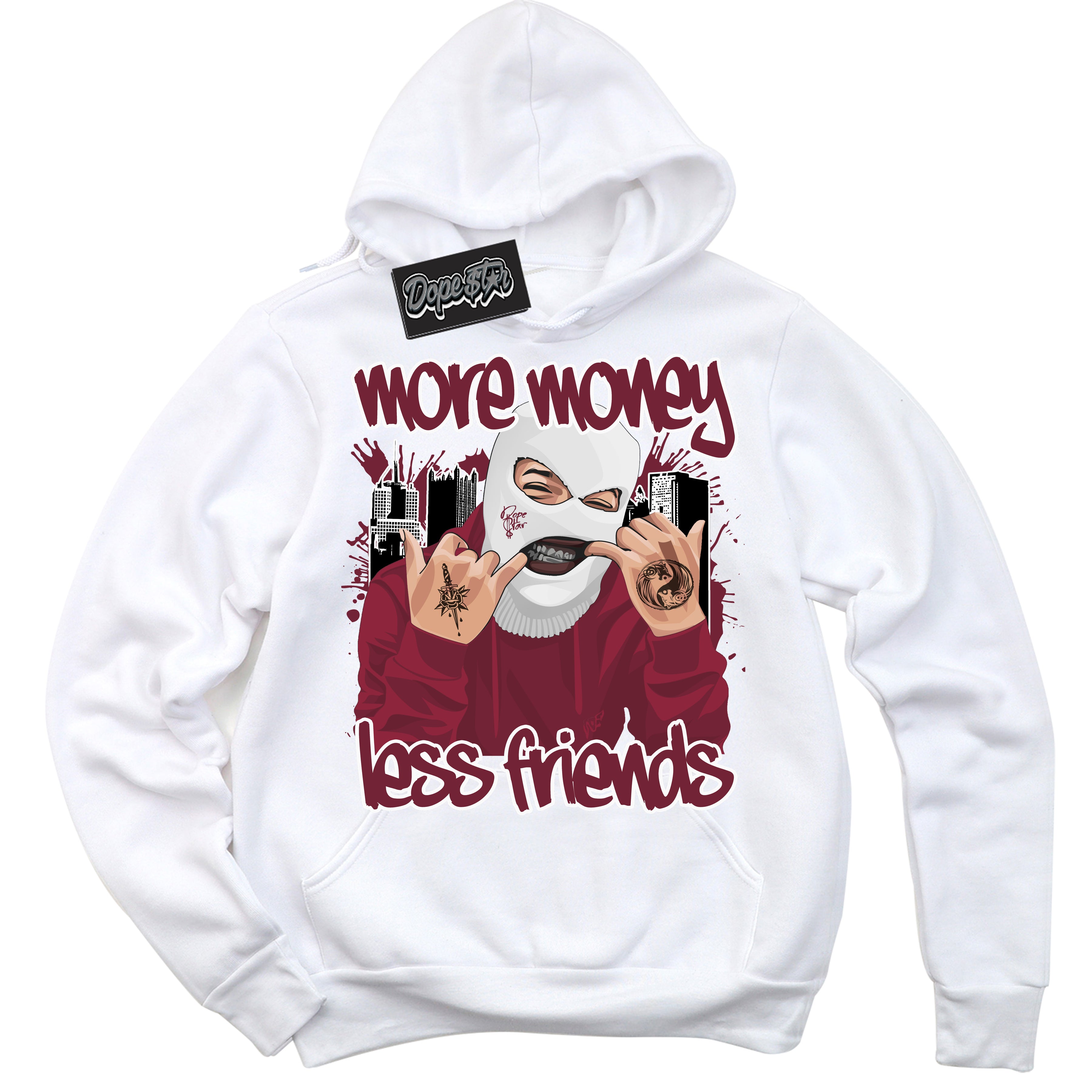 AJ6 Rings Team Red ‘More Money Less Friends – White Streetwear Hoodie | Sneaker Matching sweatshirt for AJ6 Rings Team Red | Graphic Hoodie for Men & Women Streetwear by Sneaker Shirts Outlet.