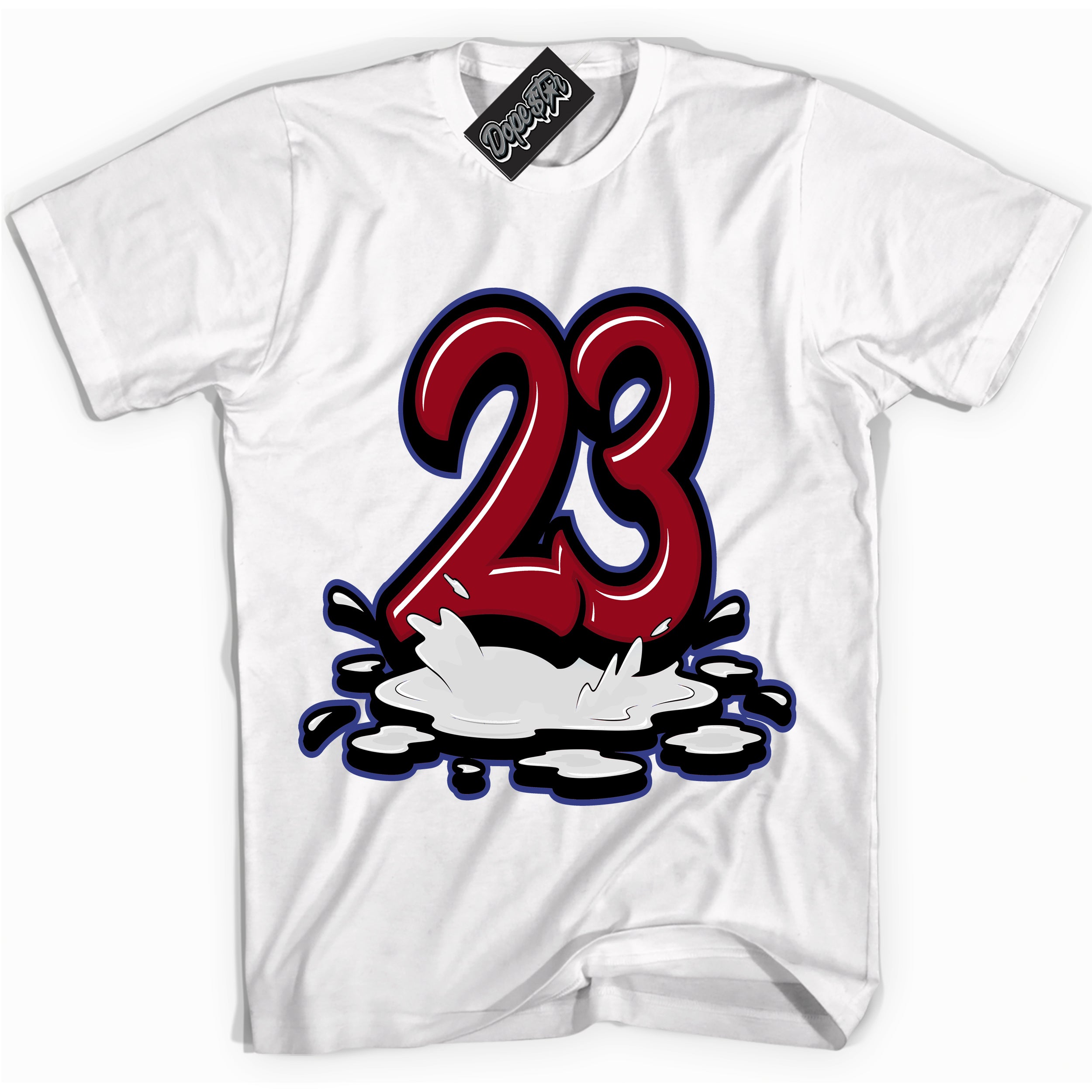 Cool White Shirt with “ 23 Melting ” design that perfectly matches Playoffs 8s Sneakers.