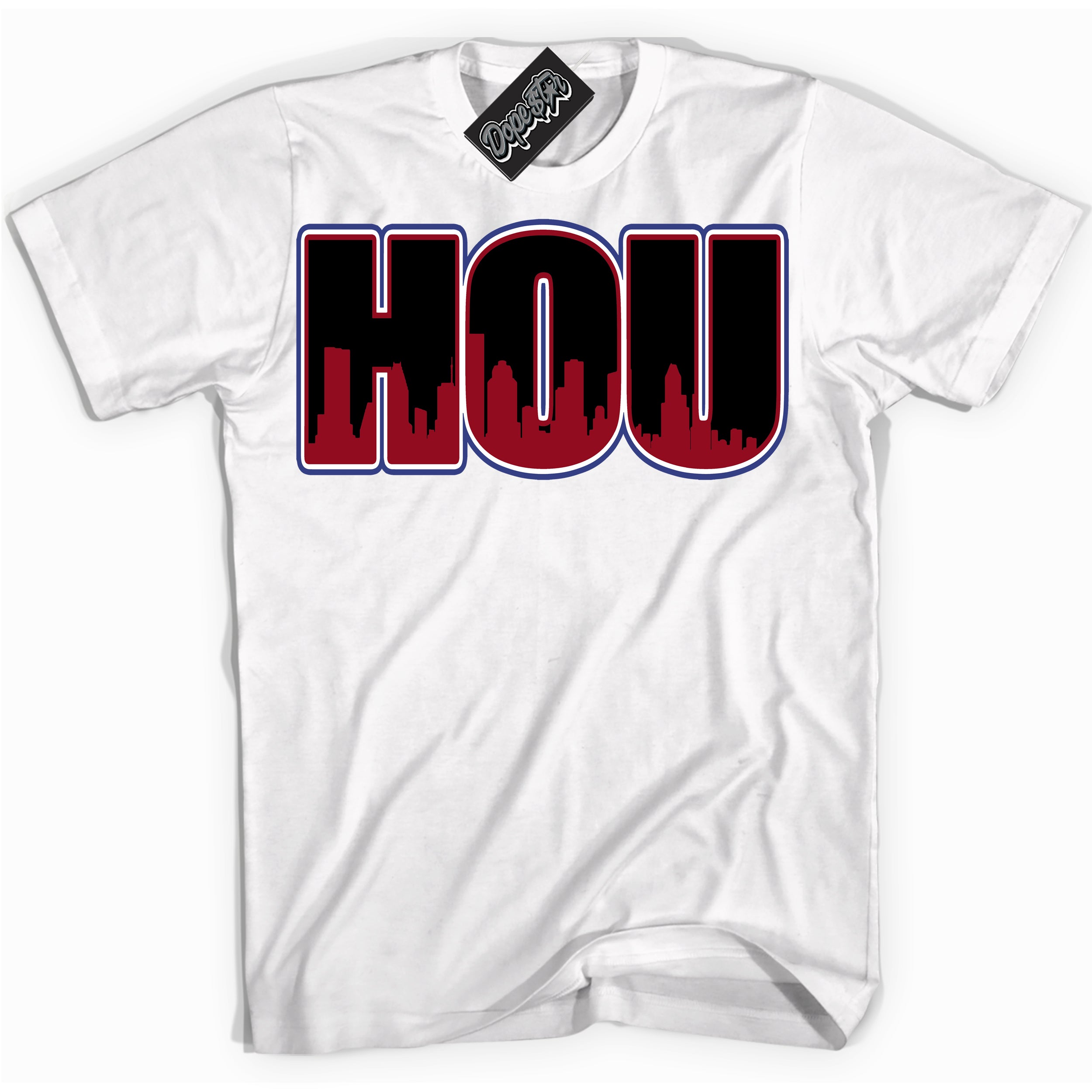 Cool White Shirt with “ Houston ” design that perfectly matches Playoffs 8s Sneakers.
