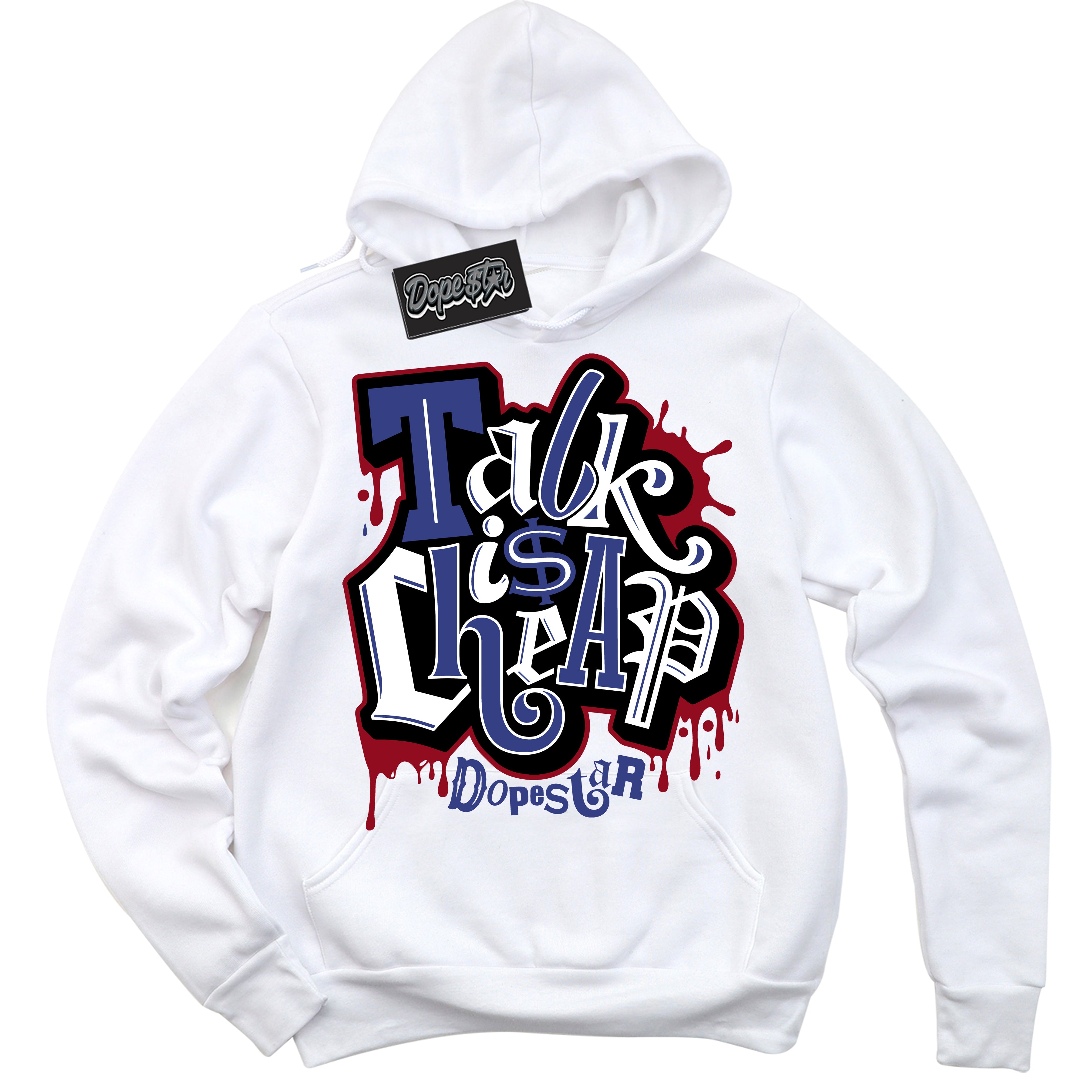Cool White Hoodie with “ Talk Is Cheap ”  design that Perfectly Matches Playoffs 8s Sneakers.