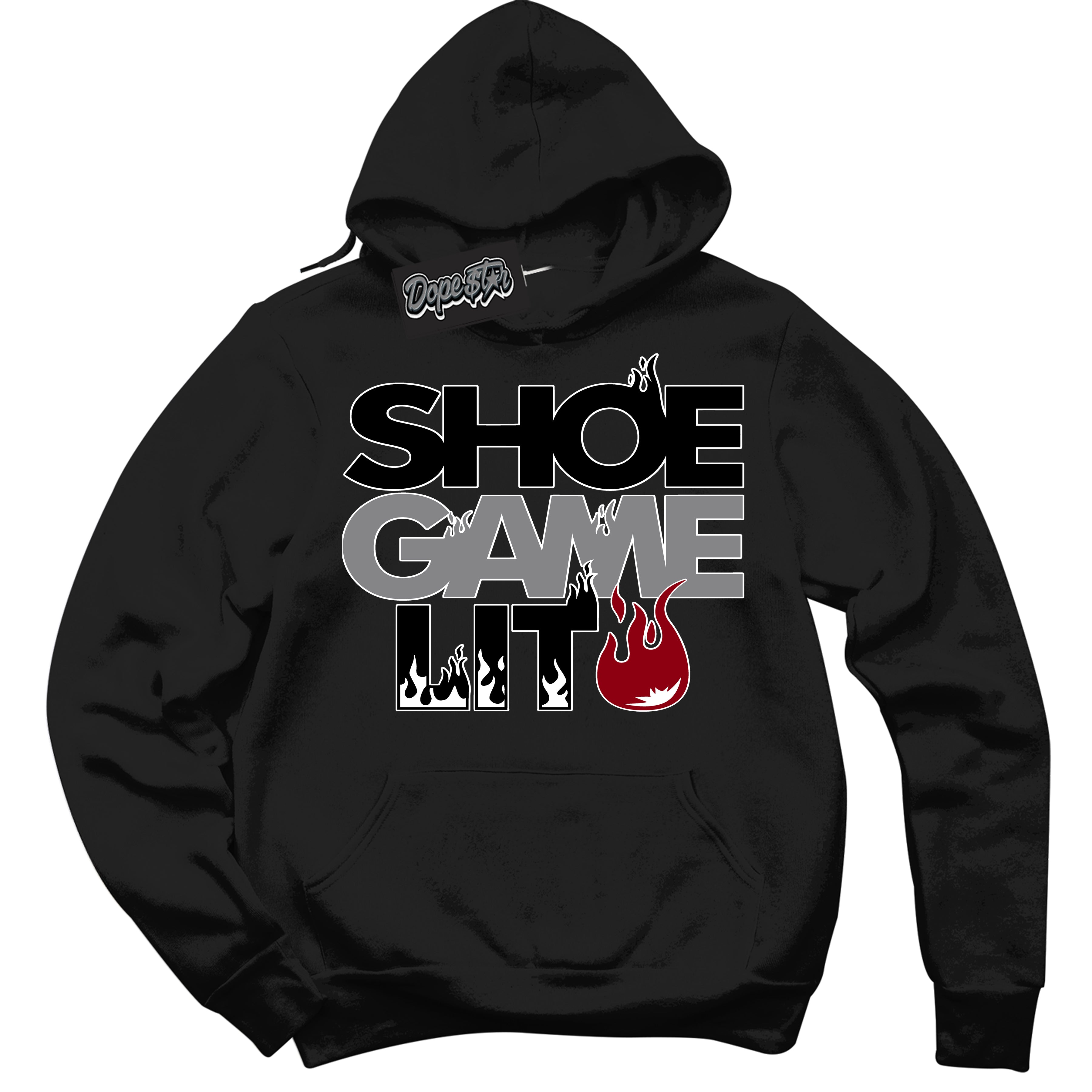 Cool Black Hoodie with “ Shoe Game Lit '' design that Perfectly Matches  Particle Grey 9s Sneakers.