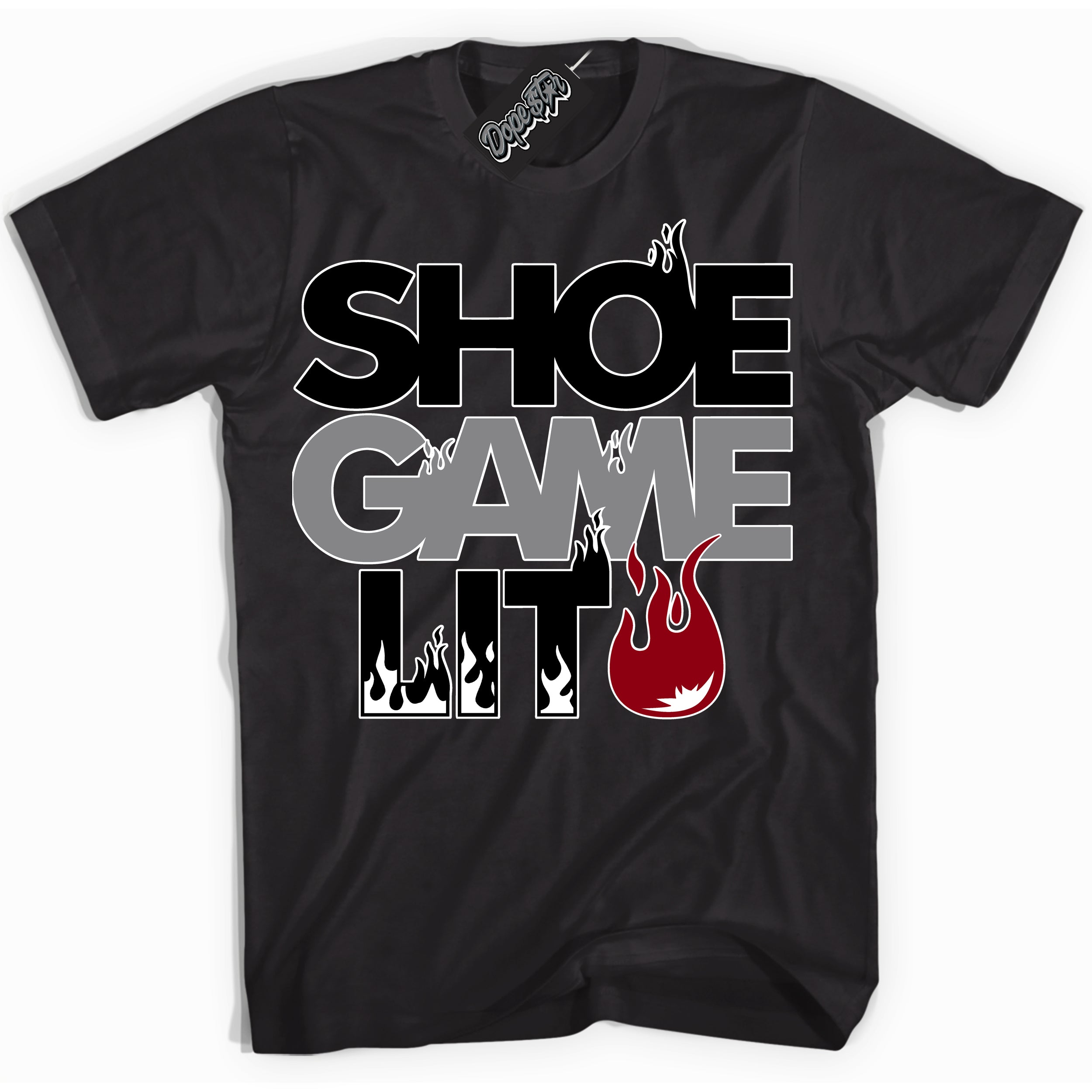 Cool Black Shirt with “ Shoe Game Lit ” design that perfectly matches Particle Grey 9s Sneakers.
