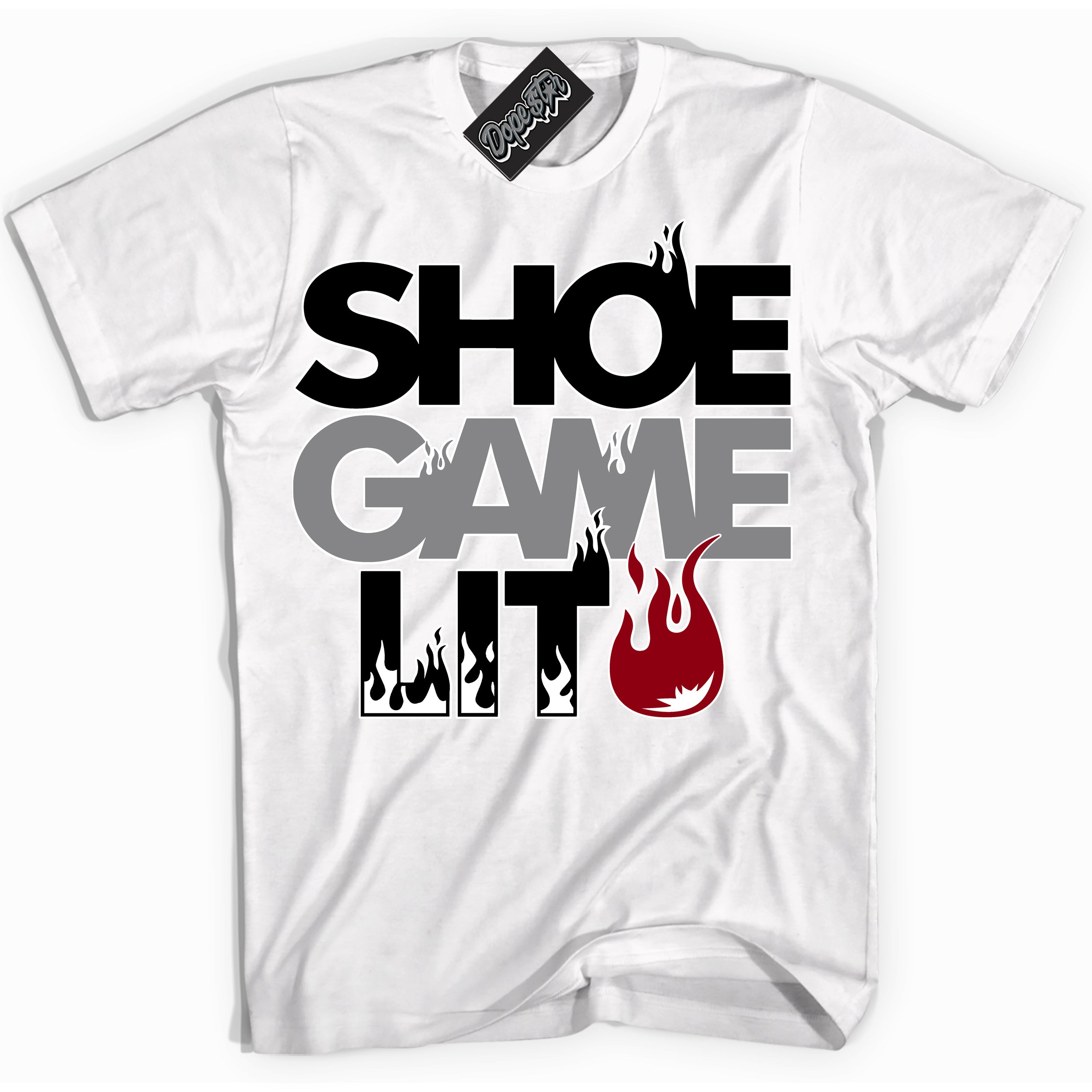 Cool White Shirt with “ Shoe Game Lit ” design that perfectly matches Particle Grey 9s Sneakers.