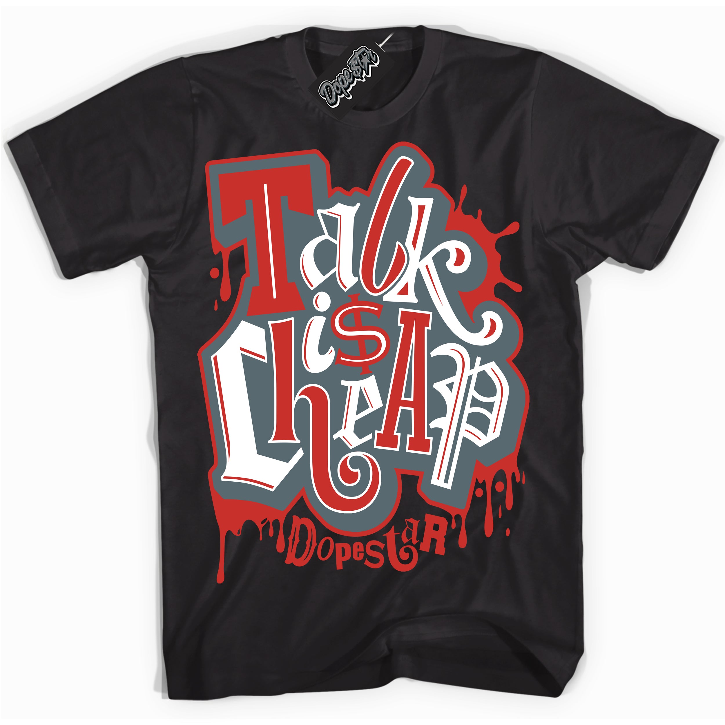Cool Black Shirt with “ Talk Is Cheap” design that perfectly matches Red Fire 9s Sneakers.