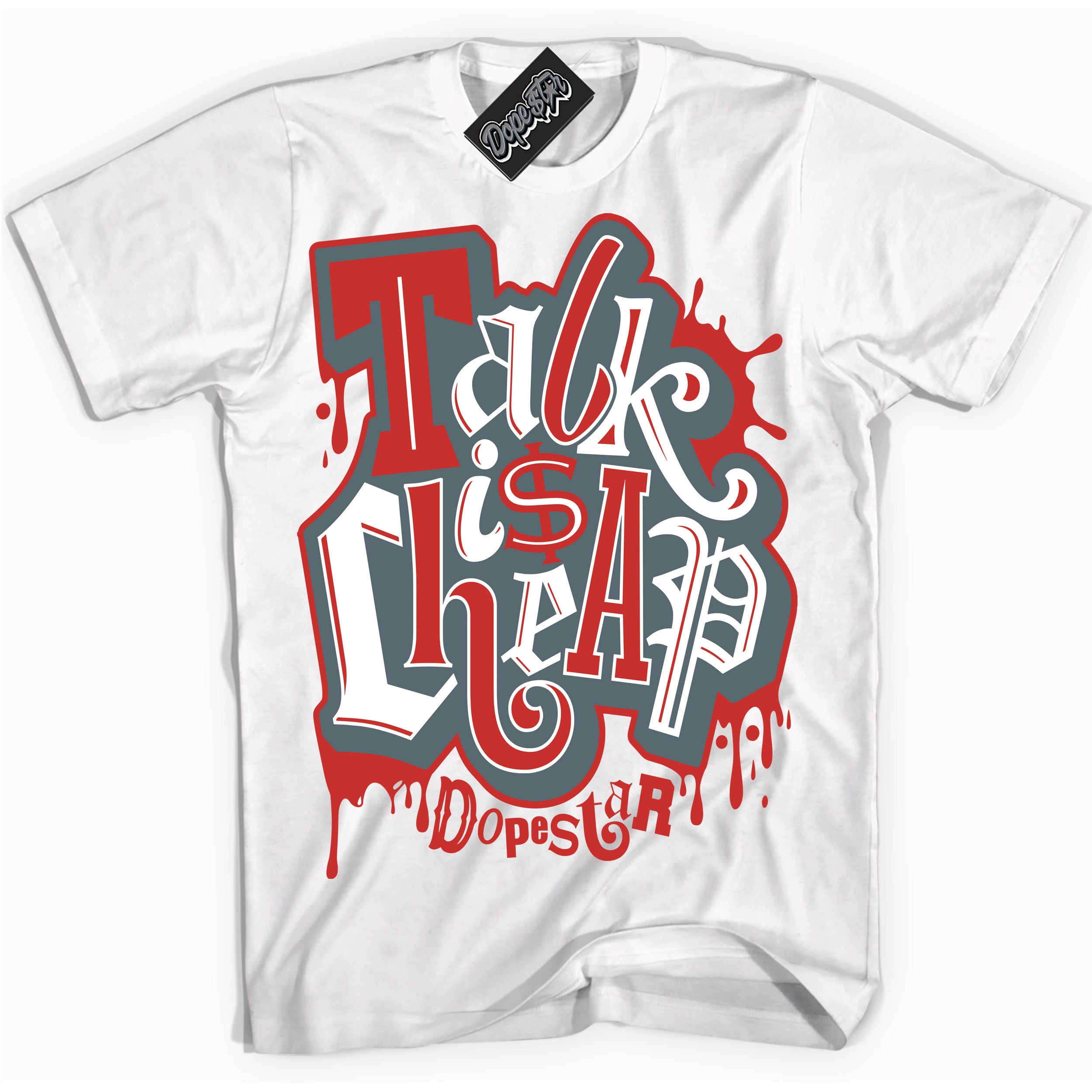 Cool White Shirt with “ Talk Is Cheap” design that perfectly matches Red Fire 9s Sneakers.