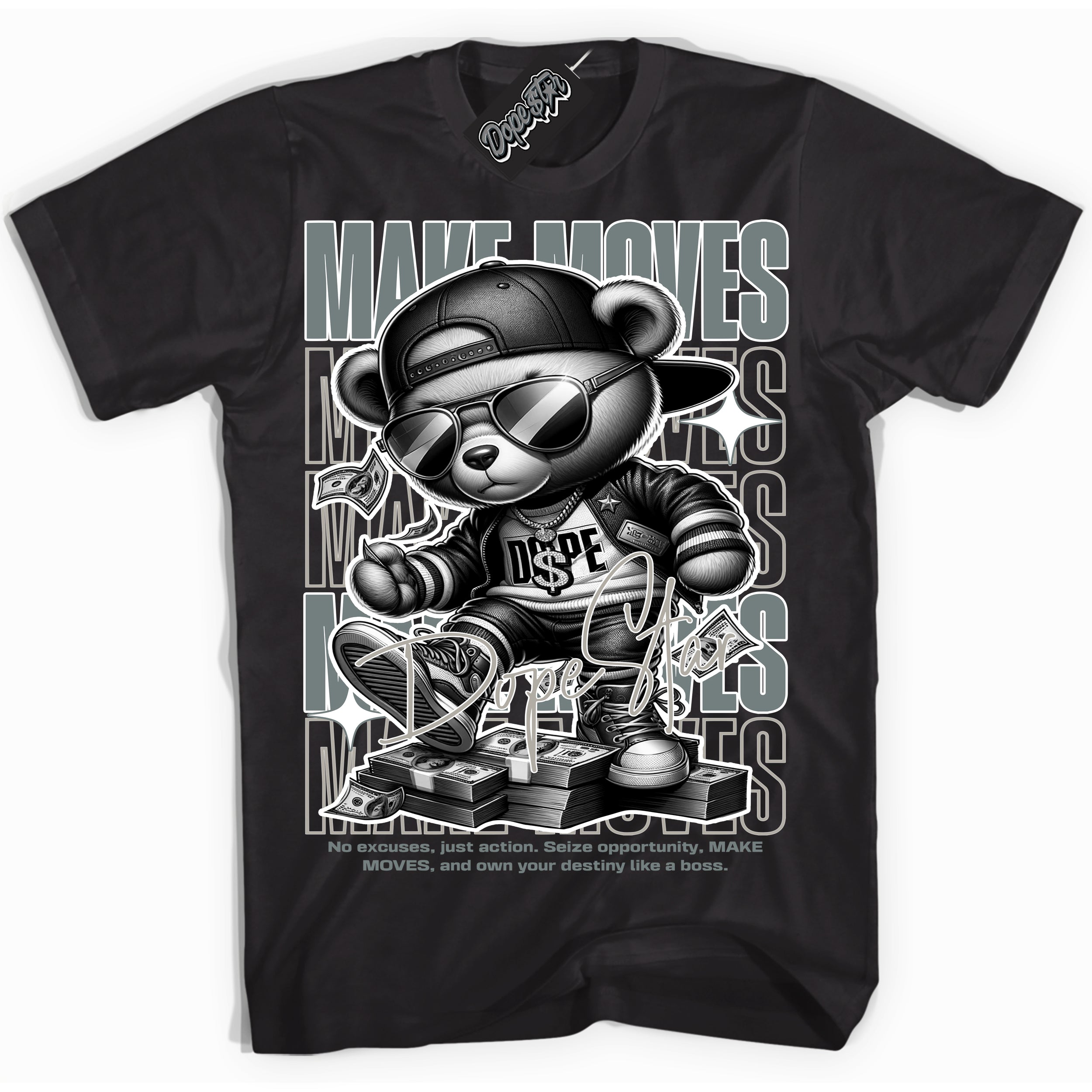 AJ9 Retro Cool Grey ‘Make Moves’ – Black Streetwear T-Shirt | Sneaker Matching shirt for AJ9 Retro Cool Grey | Men's and Women's Streetwear Graphic Tee by Sneaker Shirts Outlet.
