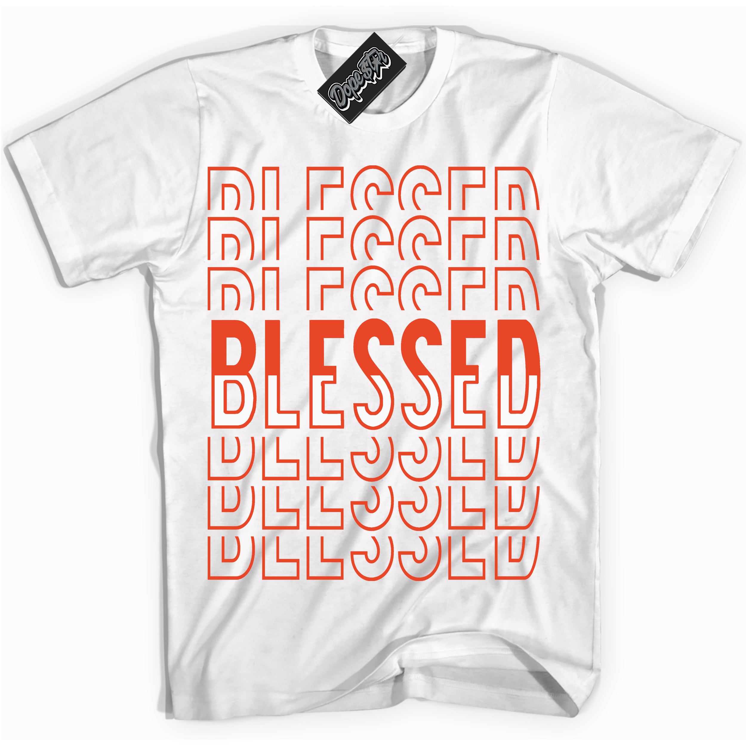 Nike Dunk Low Retro Cosmic Clay 'Blessed Stacked' Shirt - White Streetwear Mockup | Sneakerhead T-Shirt Matching Nike Dunk Low Retro Cosmic Clay | Limited Edition Urban Streetwear for Sneaker Matching OOTD | Outfits that pair perfectly with your ND Low Retro Cosmic Clay | Sneakerhead Fashion Must-Have Apparel for Men and Women