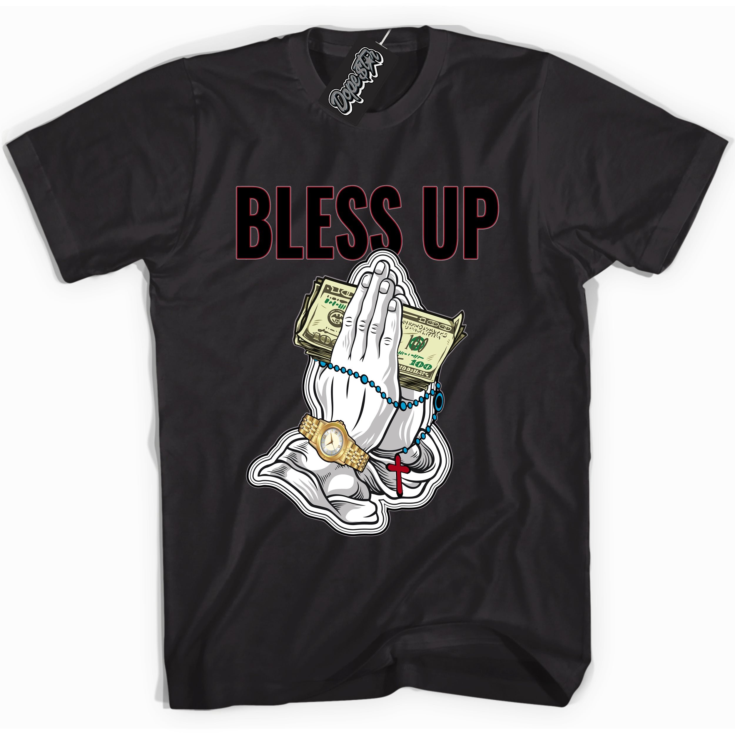 Cool Black Shirt with “ Bless Up” design that perfectly matches Bred Reimagined 4s Jordans.