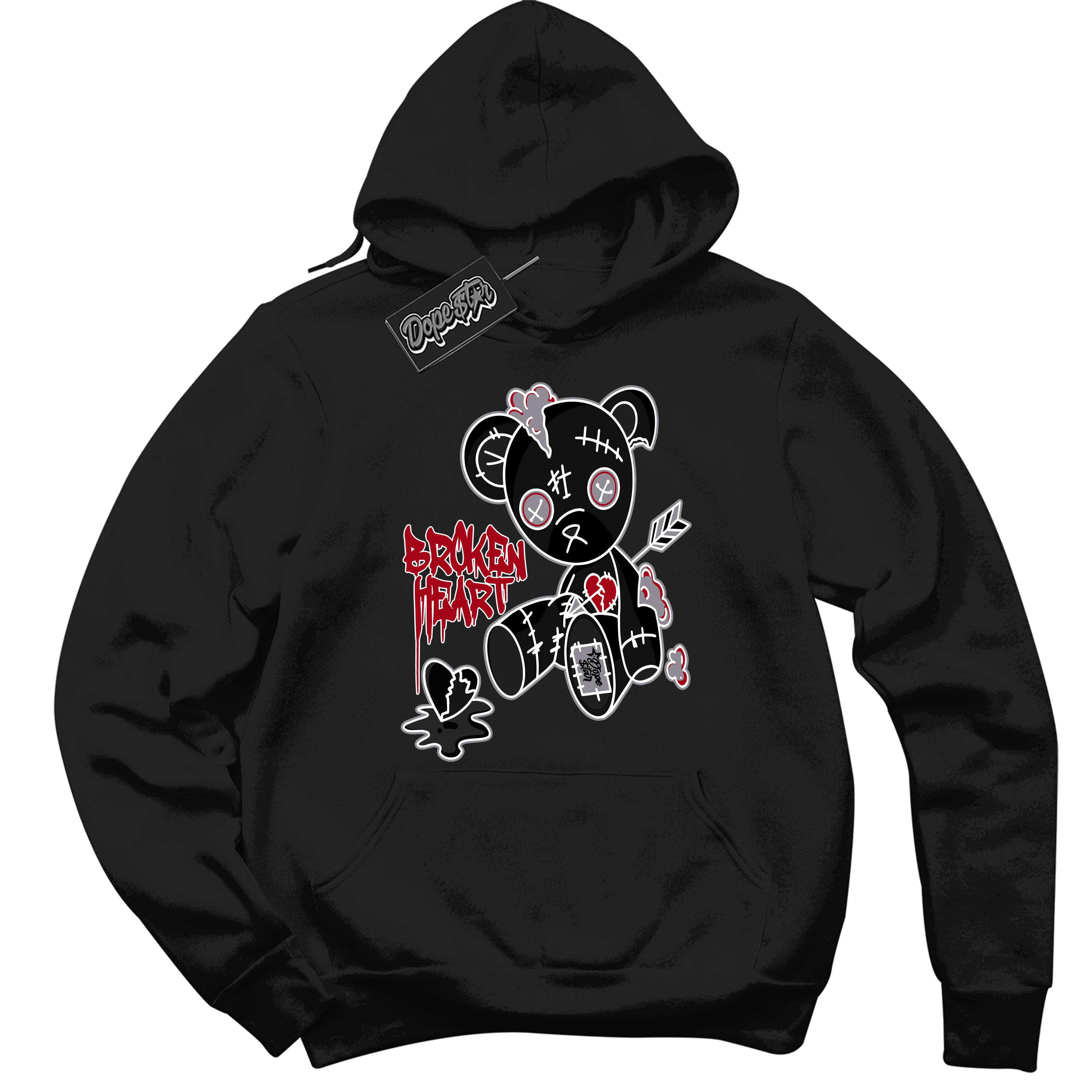 Cool Black Hoodie with “ Broken Heart Bear ”  design that Perfectly Matches  Bred Reimagined 4s Jordans.