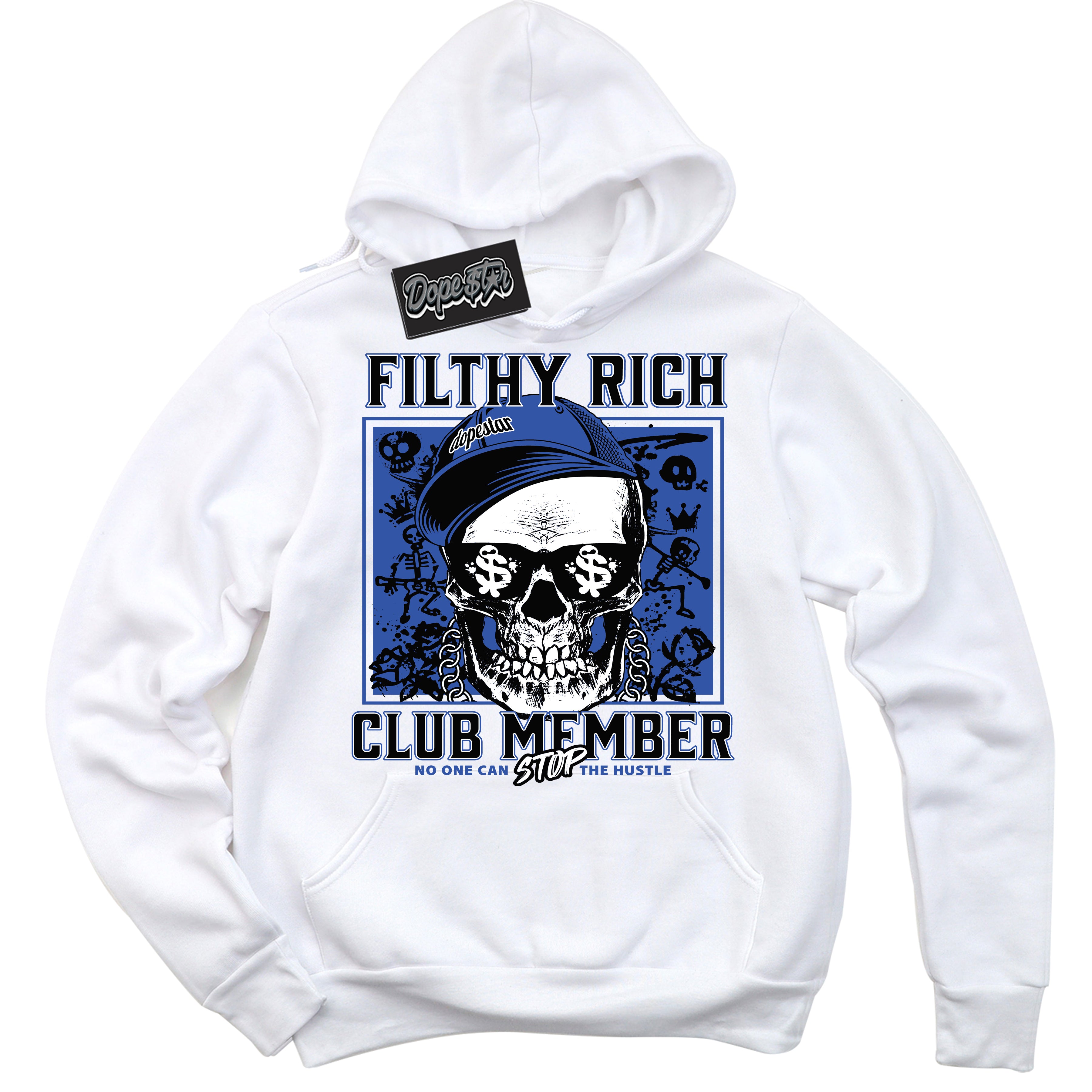 Dunk Low Astronomy Blue 'Filthy Rich' Hoodie – White Streetwear Sweatshirt | Sneaker Matching Hoodie for Dunk Low Astronomy Blue | Men's & Women's Streetwear Outfit by Sneaker Shirts Outlet.

