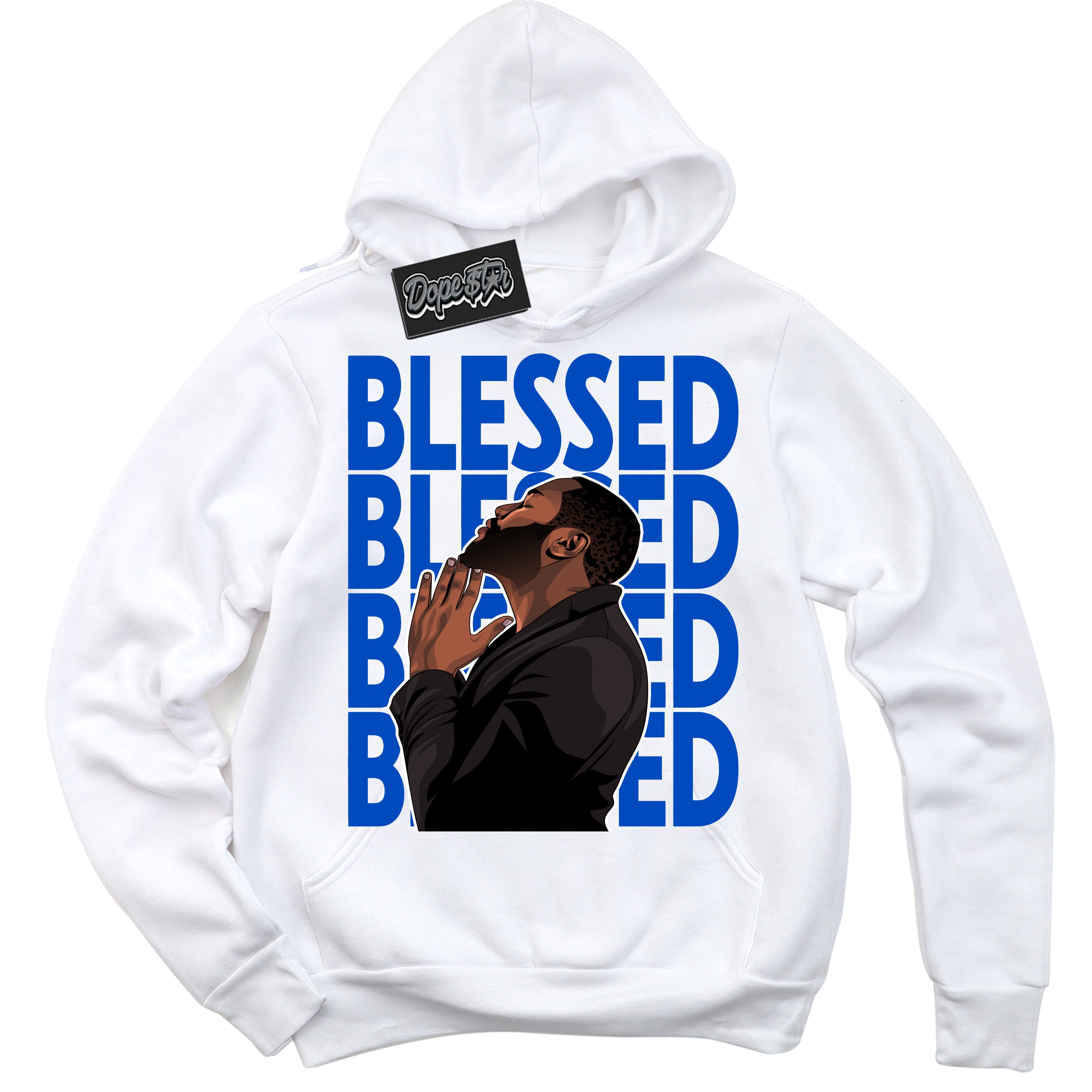 Dunk Low Astronomy Blue 'God Blessed' Hoodie – White Streetwear Sweatshirt | Sneaker Matching Hoodie for Dunk Low Astronomy Blue | Men's & Women's Streetwear Outfit by Sneaker Shirts Outlet.
