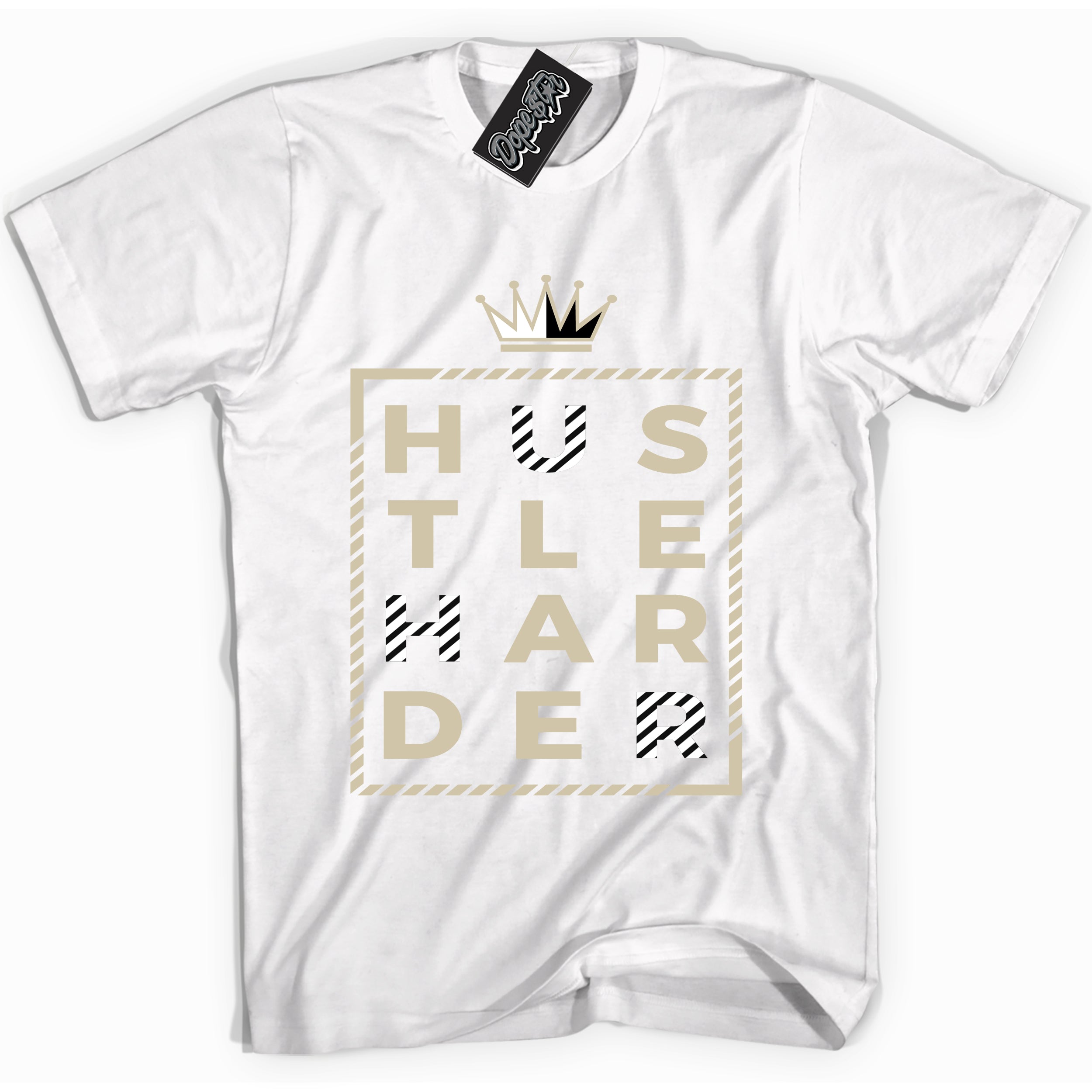 Cool White Shirt with “ Hustle Harder” design that perfectly matches Gratitude 11s Sneakers.