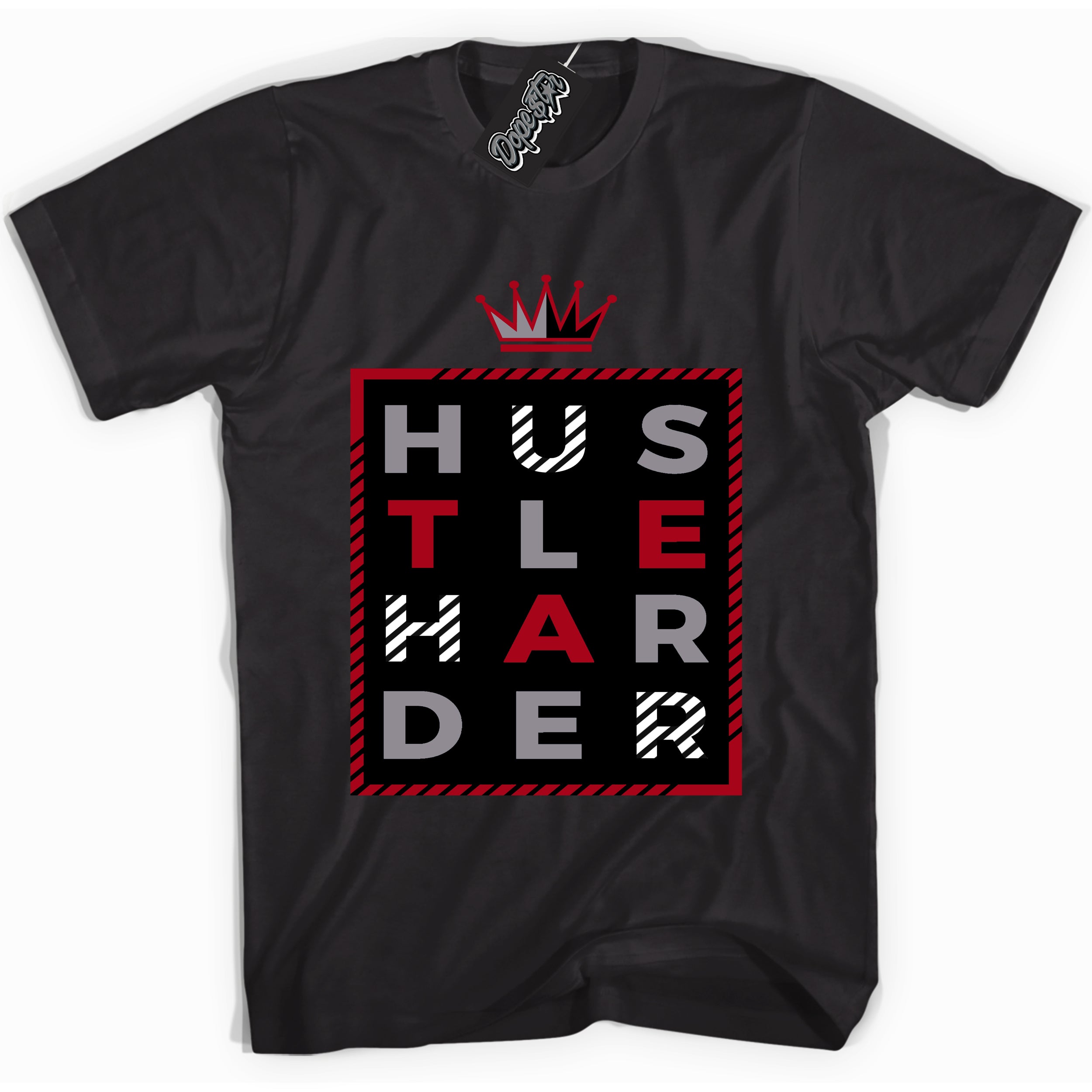 Cool Black Shirt with “ Hustle Harder” design that perfectly matches Bred Reimagined 4s Jordans.