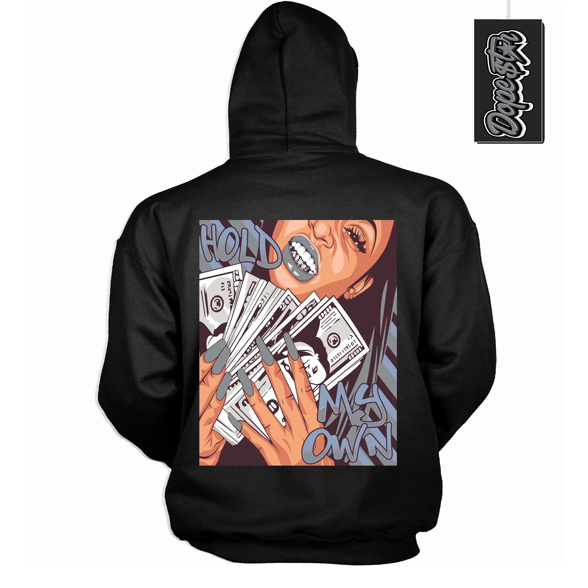 Cool Black Hoodie with “ Hold My Own ”  design that Perfectly Matches Burgundy 5s Sneakers.