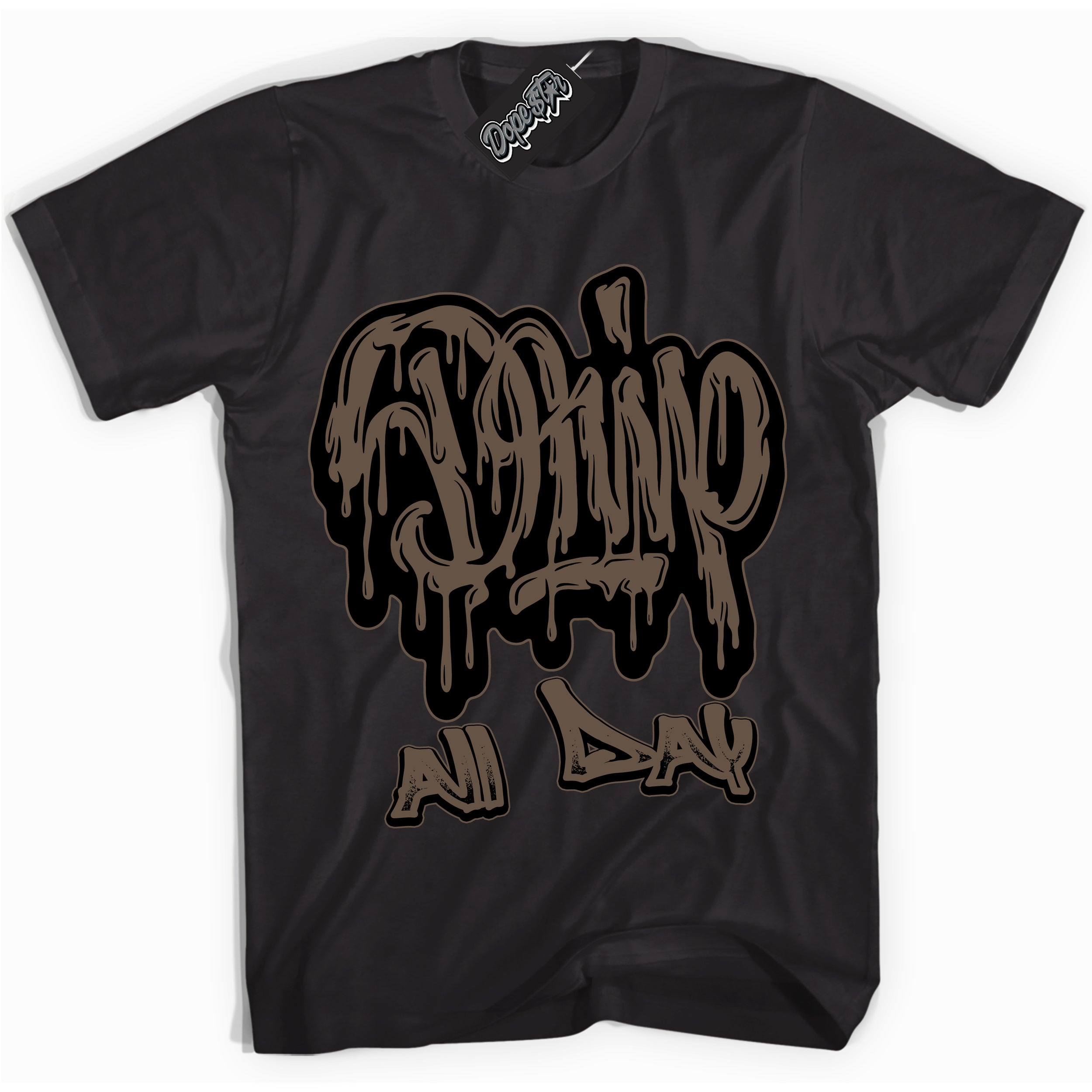 Cool Black Shirt with “Drip All Day” design that perfectly matches the Jumpman Jack TR Travis Scott Dark Mocha Sneakers.