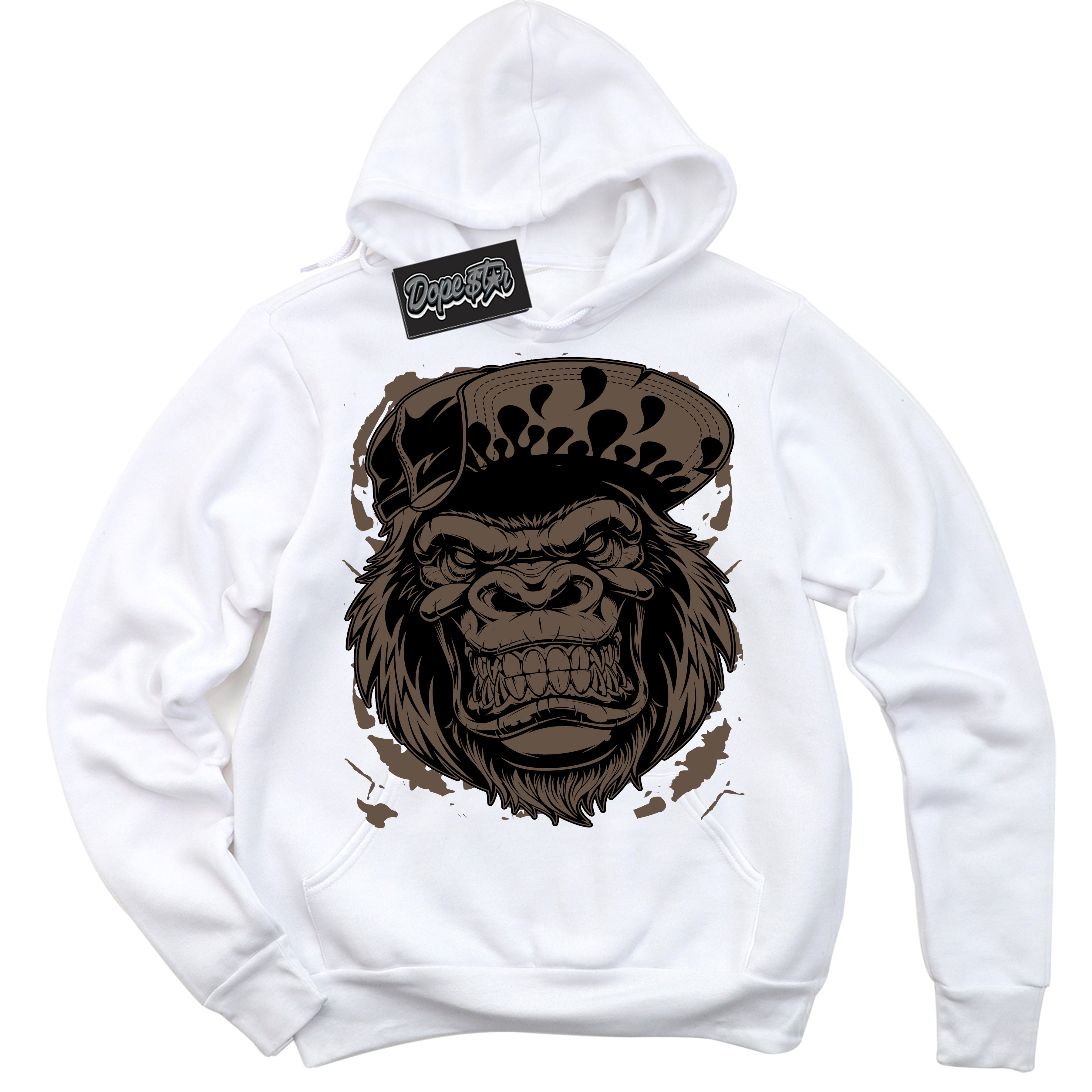 Cool White Hoodie with “Gorilla Beast” design that Perfectly Matches Jumpman Jack TR Travis Scott Dark Mocha Sneakers.
