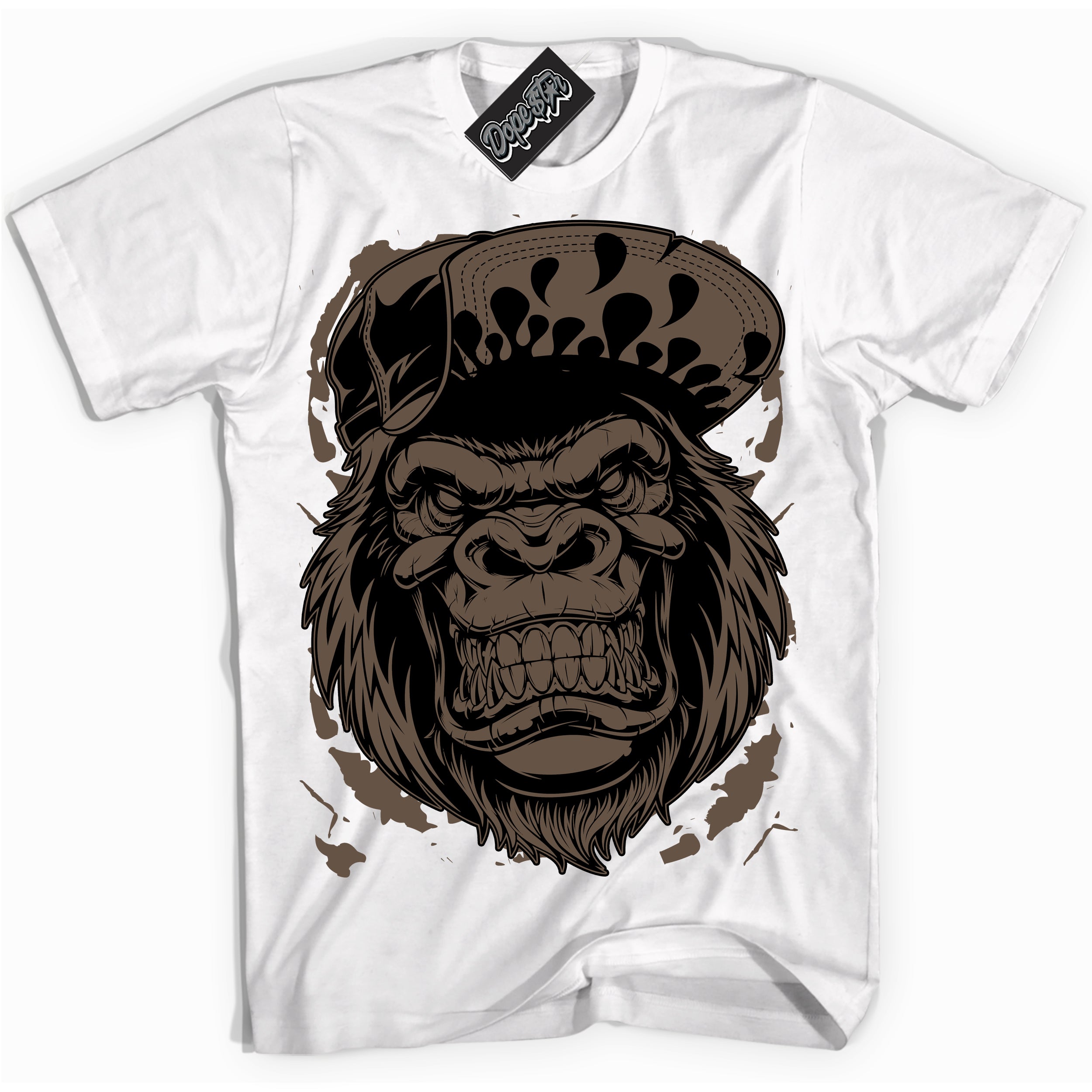 Cool White Shirt with “Gorilla Beast” design that perfectly matches the Jumpman Jack TR Travis Scott Dark Mocha Sneakers.