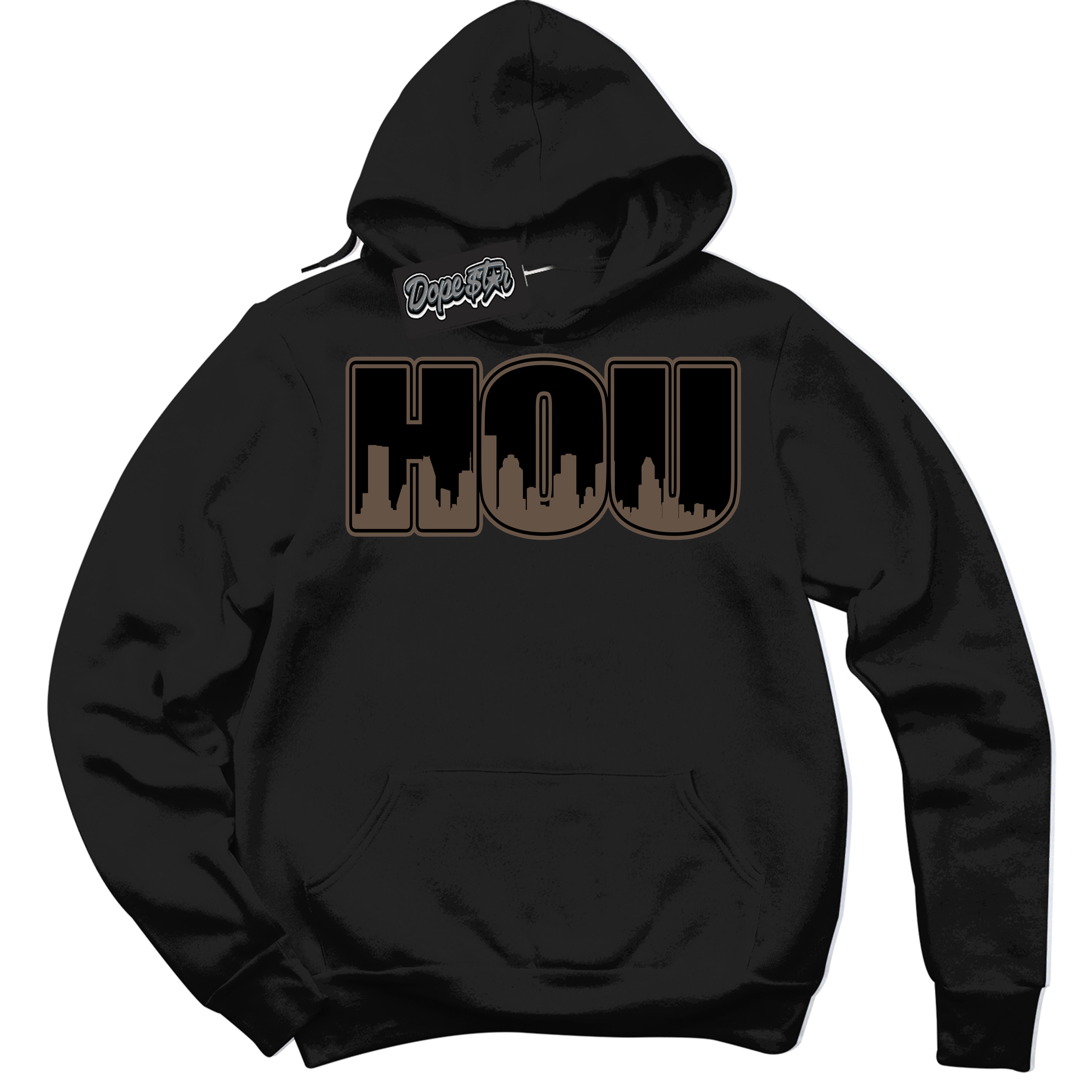 Cool Black Hoodie with “Houston” design that Perfectly Matches Jumpman Jack TR Travis Scott Dark Mocha Sneakers.