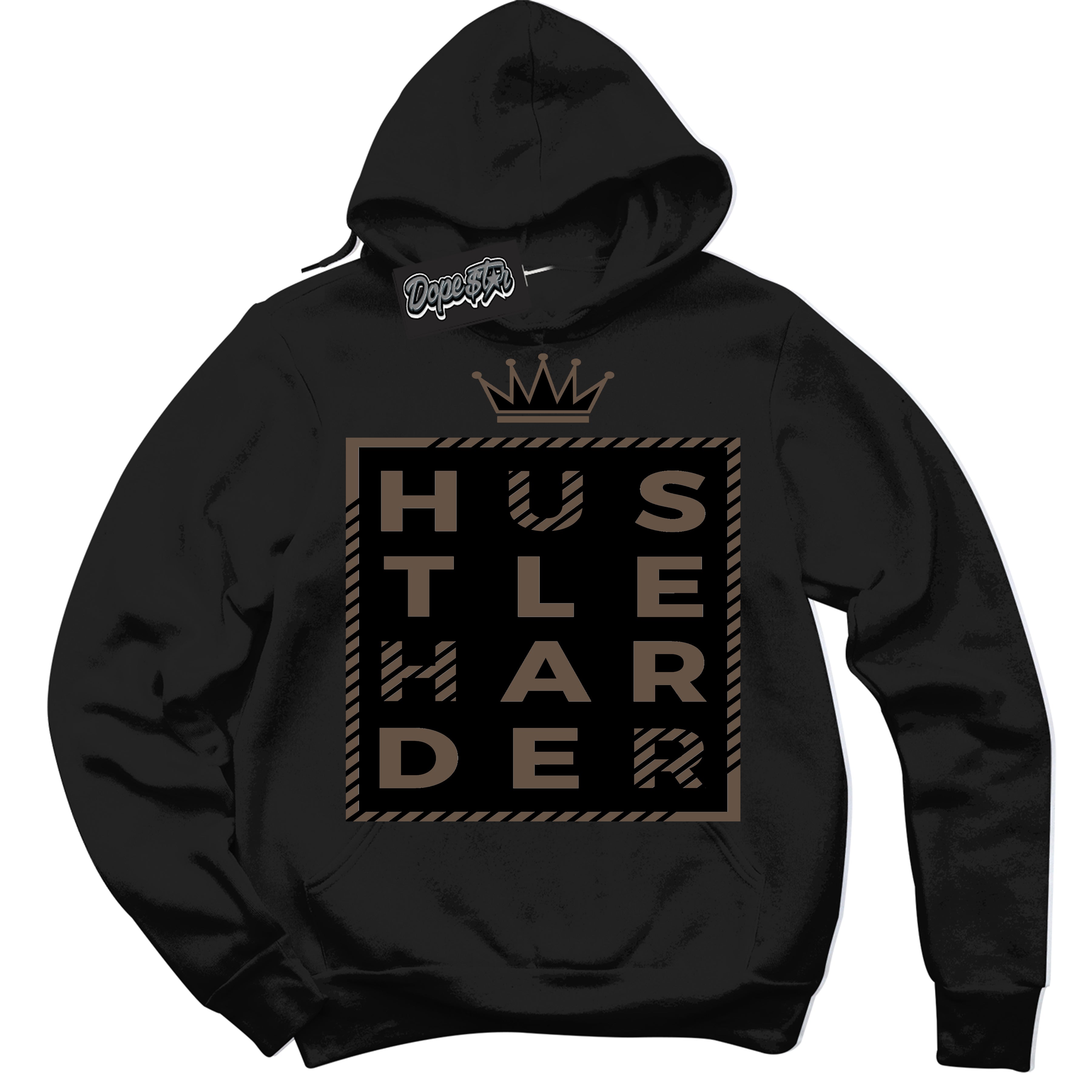 Cool Black Hoodie with “Hustle Harder” design that Perfectly Matches Jumpman Jack TR Travis Scott Dark Mocha Sneakers.