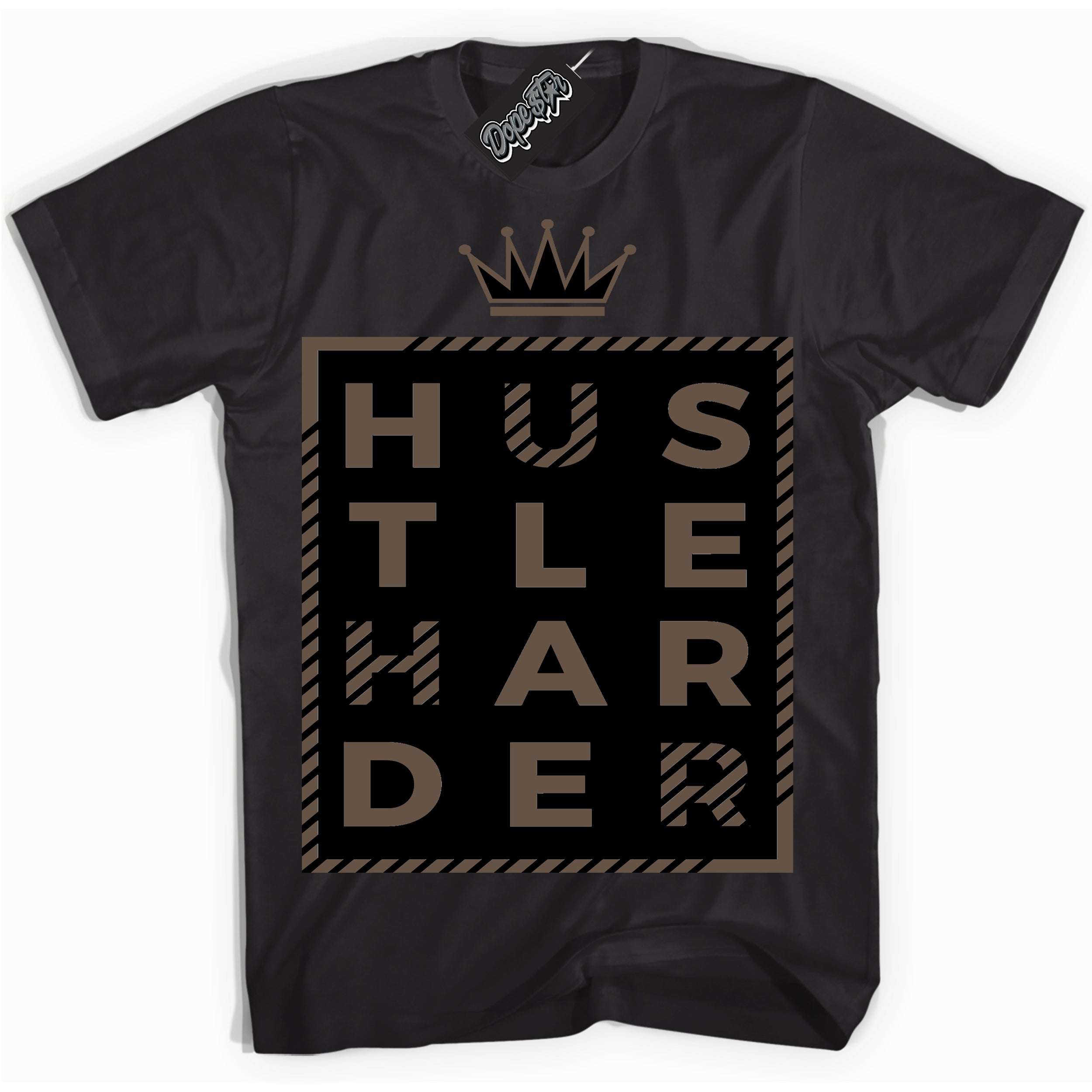 Cool Black Shirt with “Hustle Harder” design that perfectly matches the Jumpman Jack TR Travis Scott Dark Mocha Sneakers.