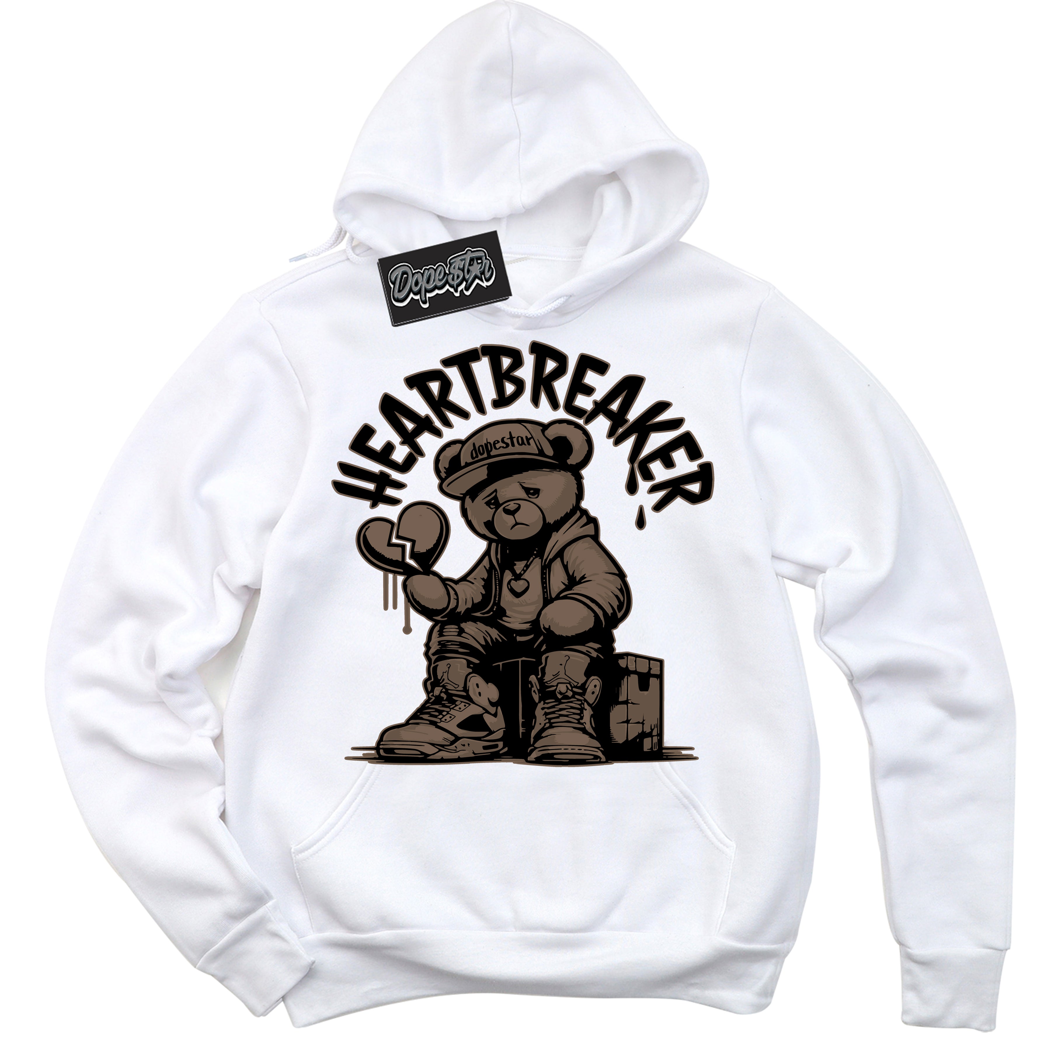 Cool White Hoodie with “Heartbreaker Bear” design that Perfectly Matches Jumpman Jack TR Travis Scott Dark Mocha Sneakers.