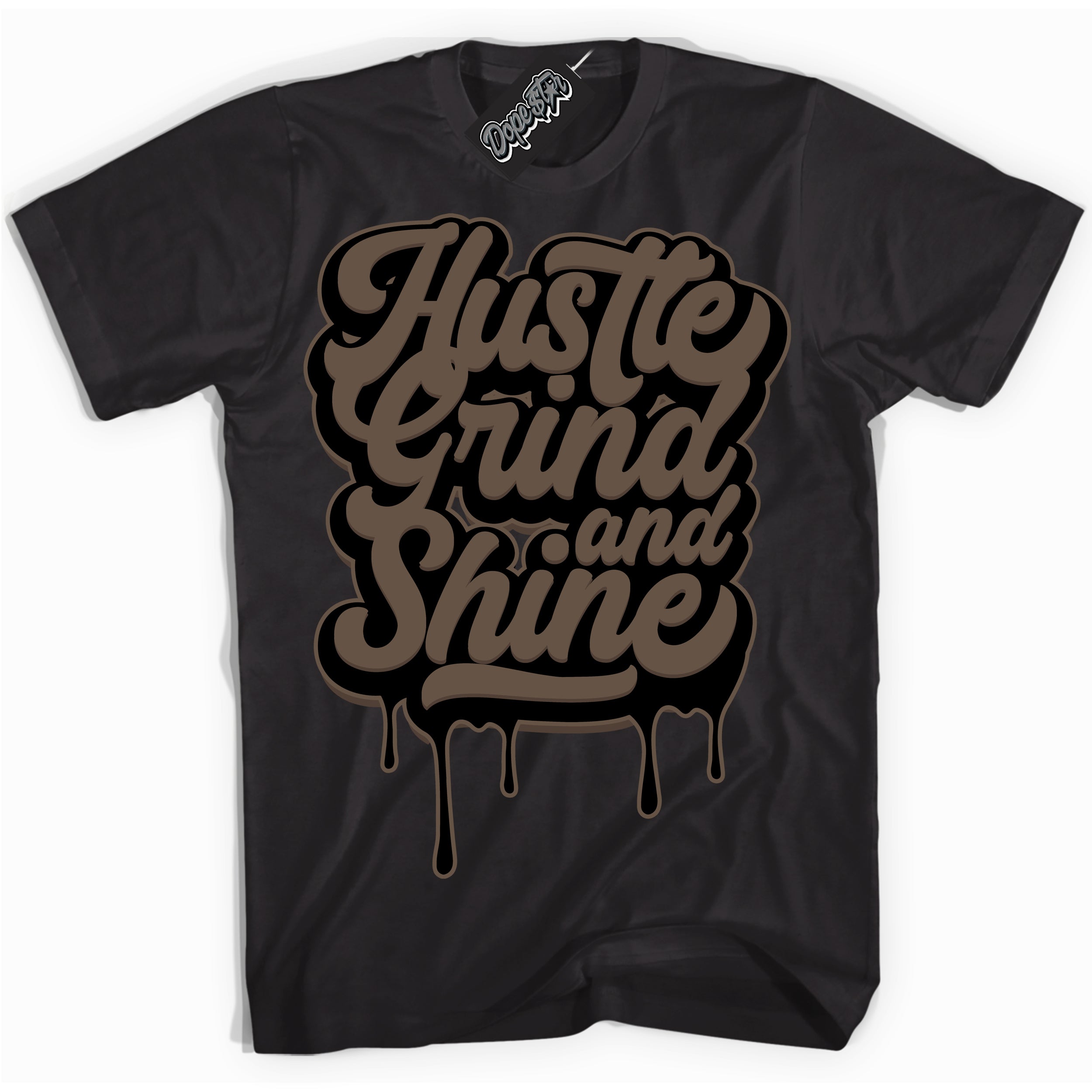 Cool Black Shirt with “Hustle Grind And Shine” design that perfectly matches the Jumpman Jack TR Travis Scott Dark Mocha Sneakers.