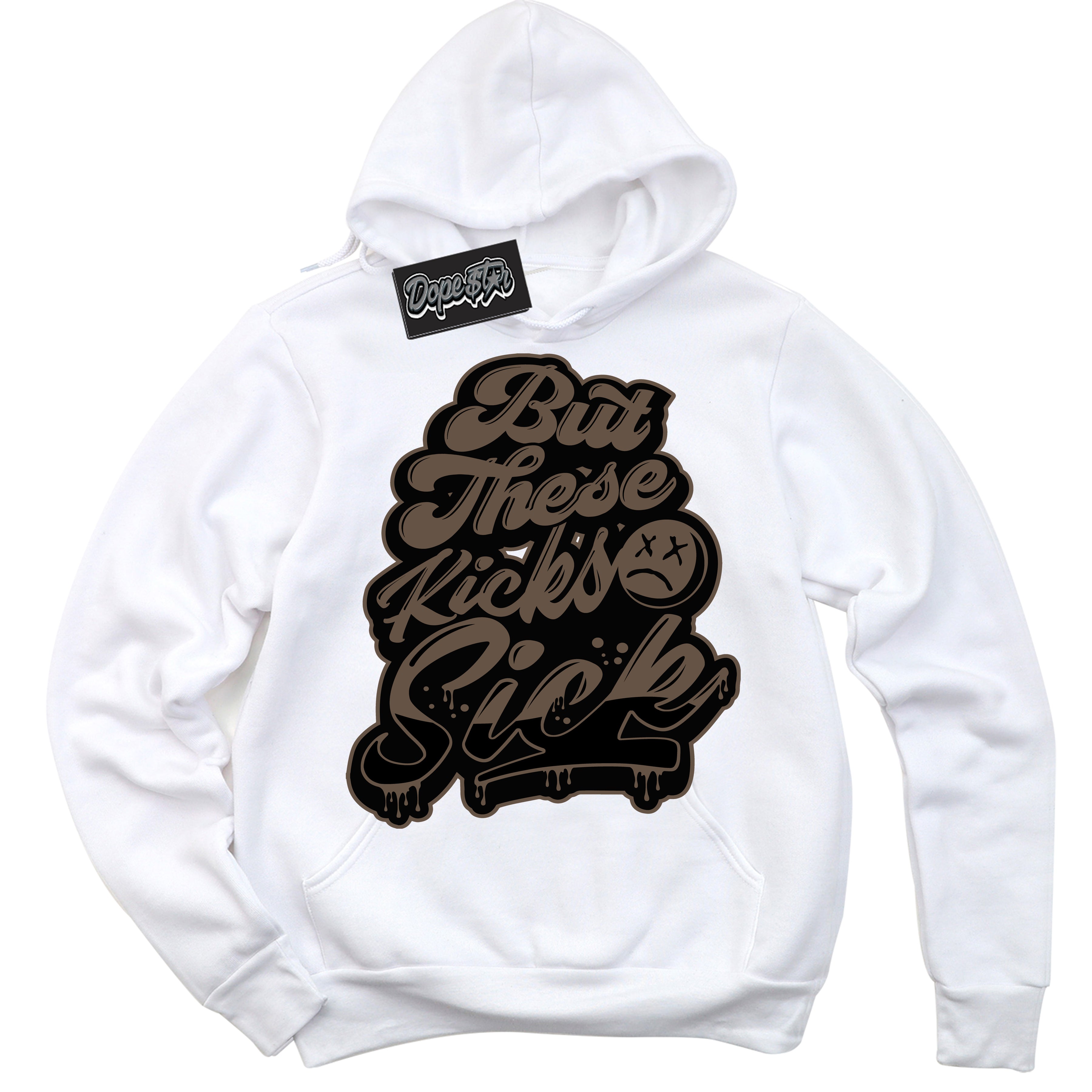 Cool White Hoodie with “Kick Sick” design that Perfectly Matches Jumpman Jack TR Travis Scott Dark Mocha Sneakers.