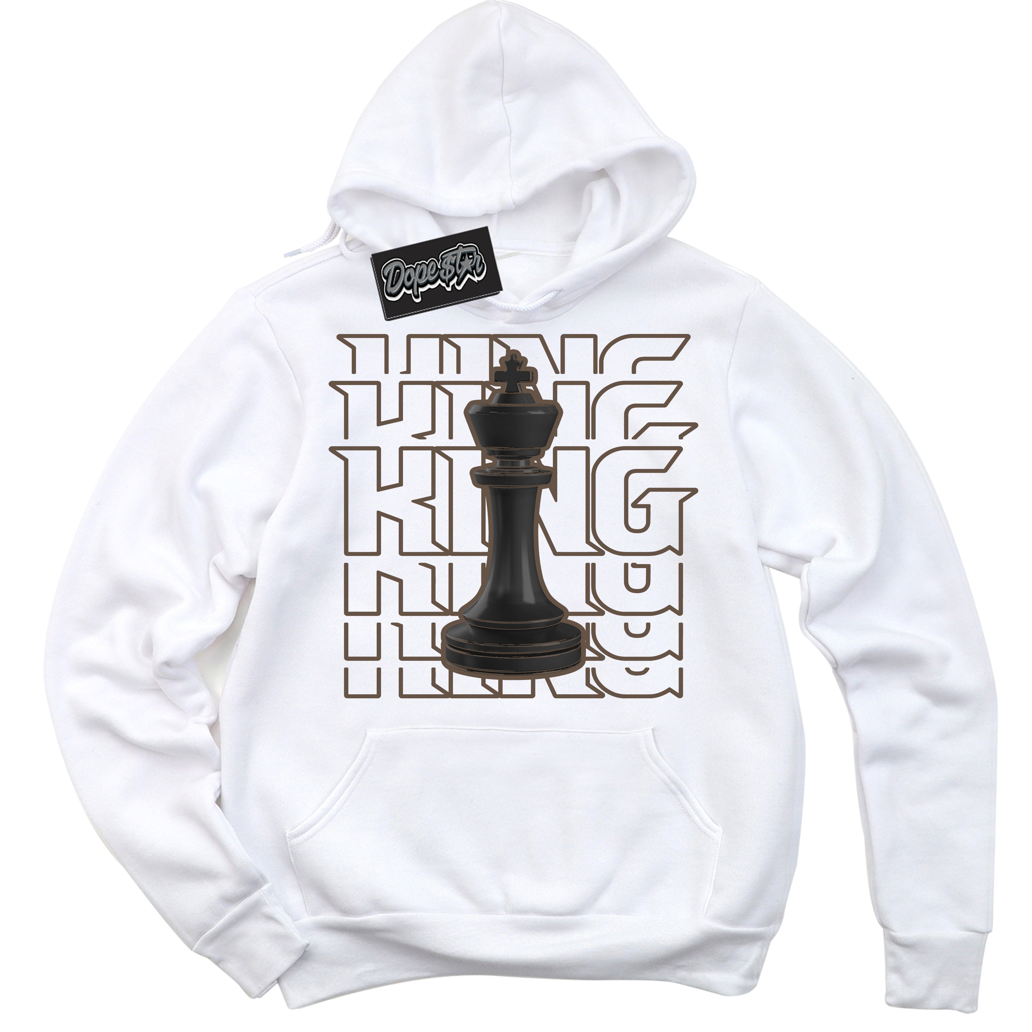 Cool White Hoodie with “King Chess” design that Perfectly Matches Jumpman Jack TR Travis Scott Dark Mocha Sneakers.