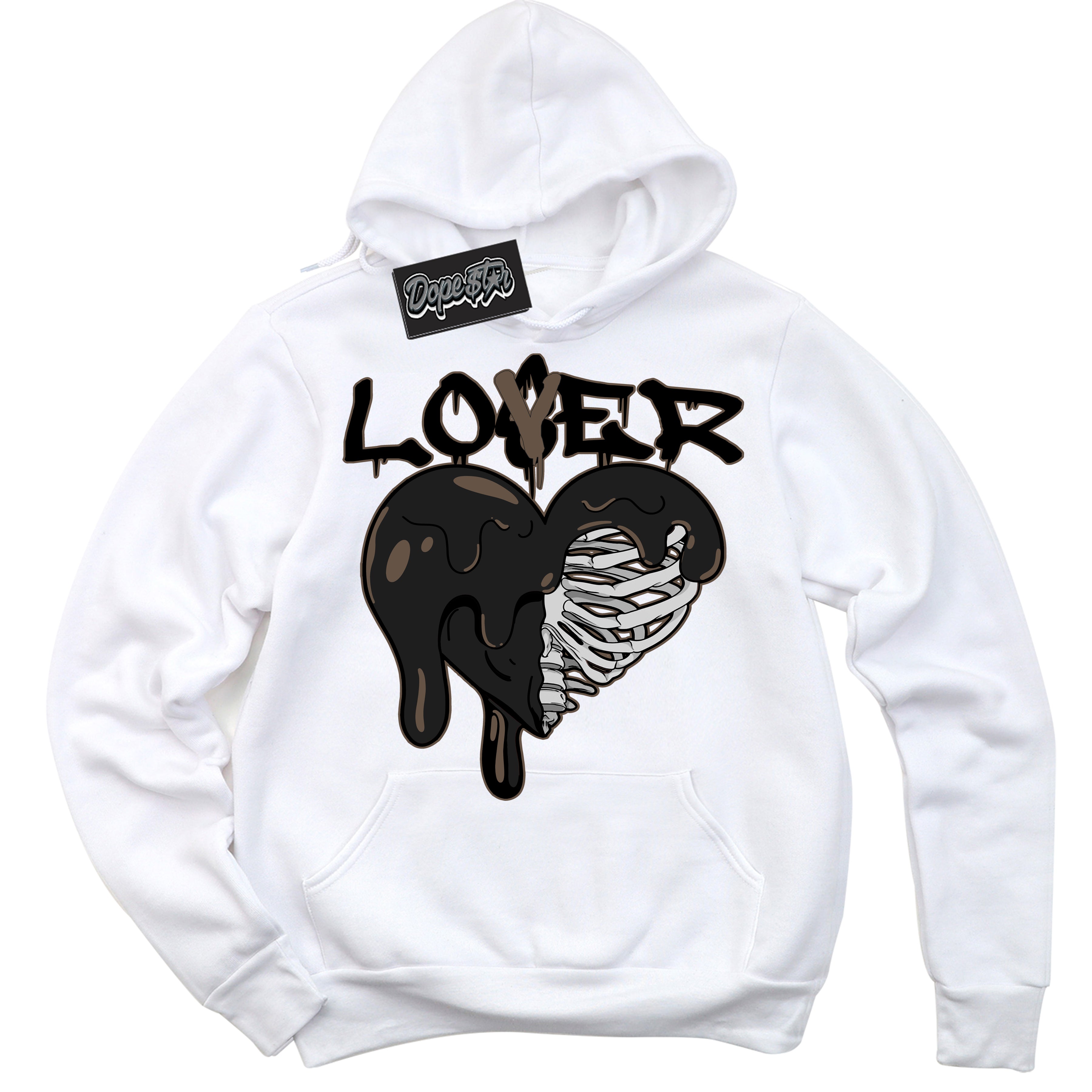 Cool White Hoodie with “Lover Loser” design that Perfectly Matches Jumpman Jack TR Travis Scott Dark Mocha Sneakers.