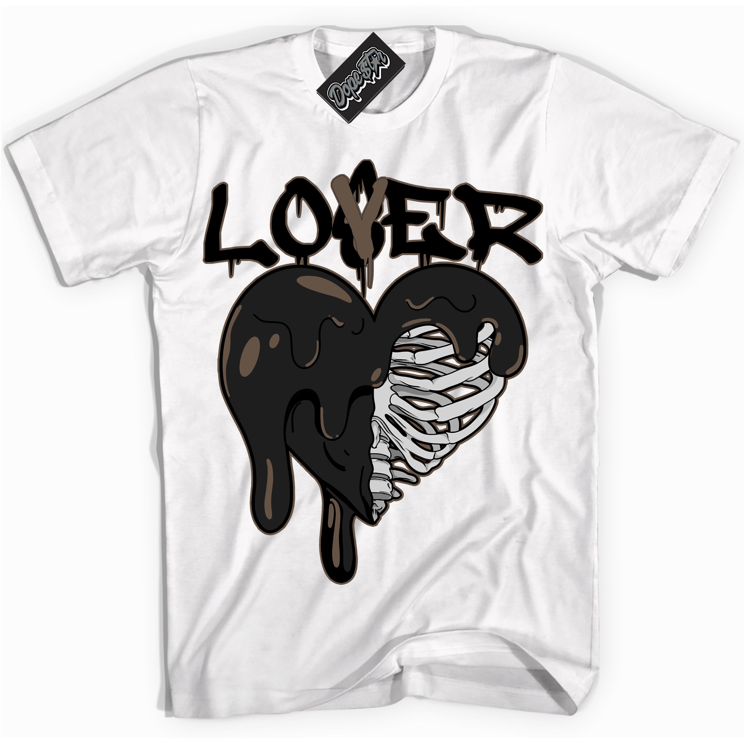 Cool White Shirt with “Lover Loser” design that perfectly matches the Jumpman Jack TR Travis Scott Dark Mocha Sneakers.
