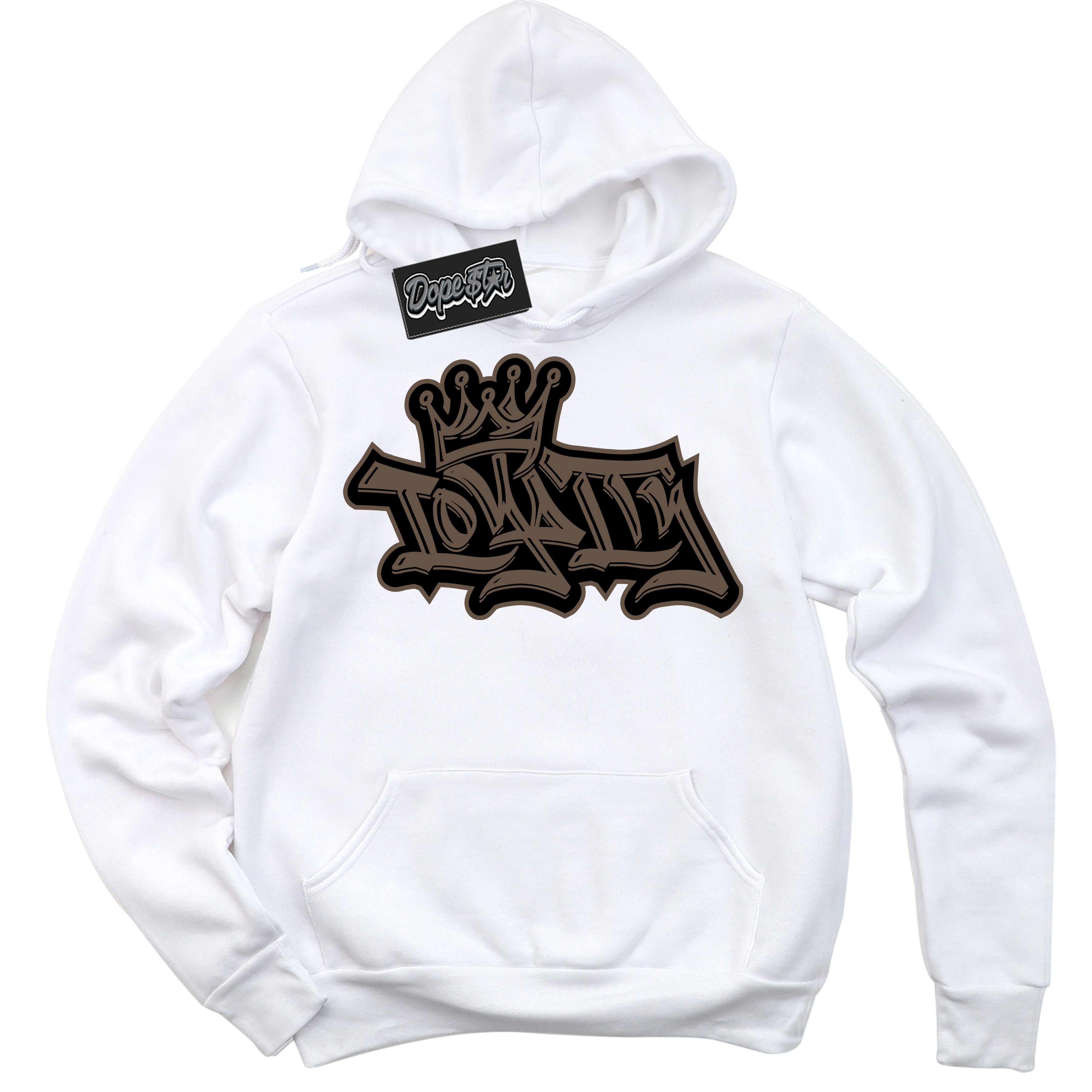 Cool White Hoodie with “Loyalty Crown” design that Perfectly Matches Jumpman Jack TR Travis Scott Dark Mocha Sneakers.