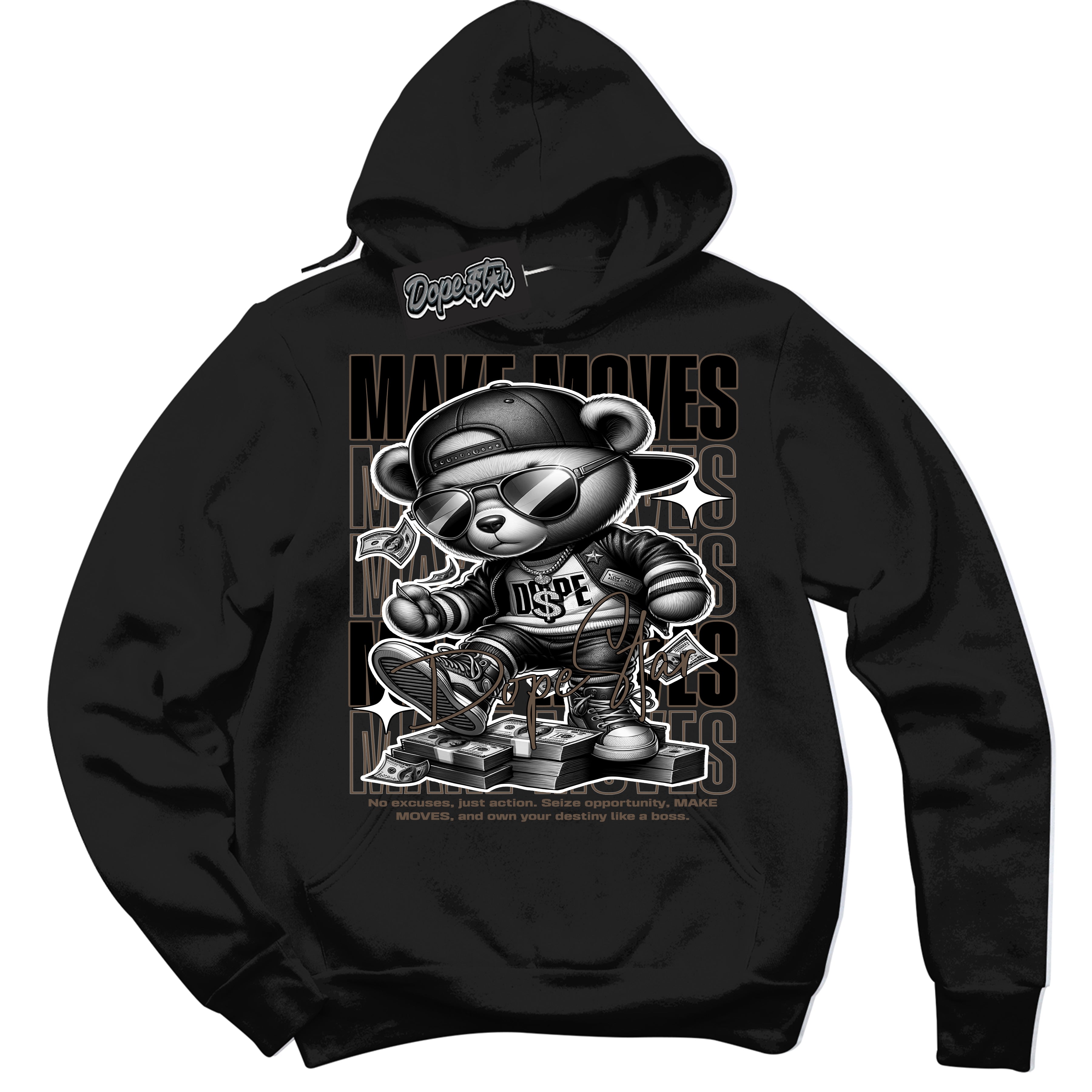Cool Black Hoodie with “Make Moves” design that Perfectly Matches Jumpman Jack TR Travis Scott Dark Mocha Sneakers.