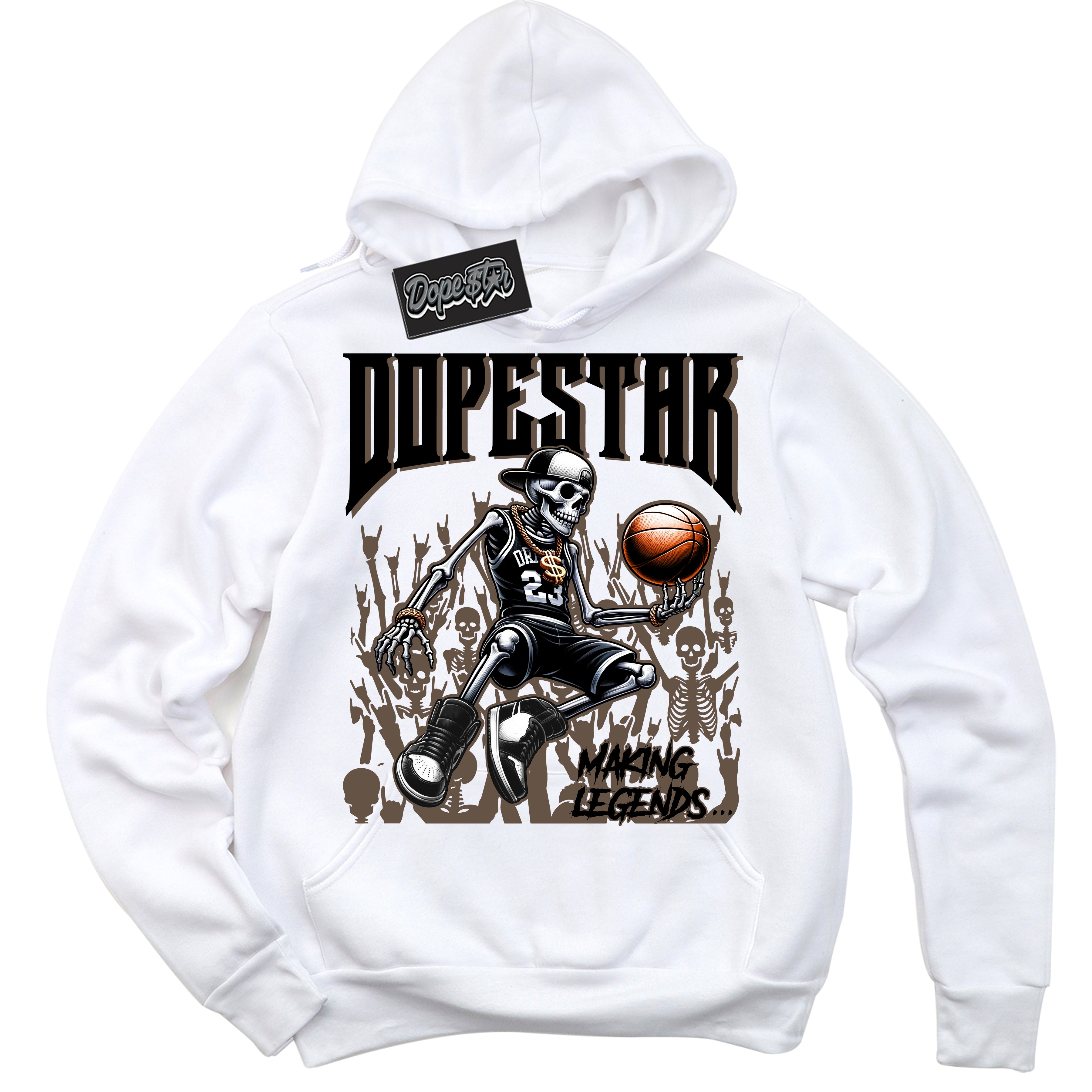 Cool White Hoodie with “Making Legends” design that Perfectly Matches Jumpman Jack TR Travis Scott Dark Mocha Sneakers.