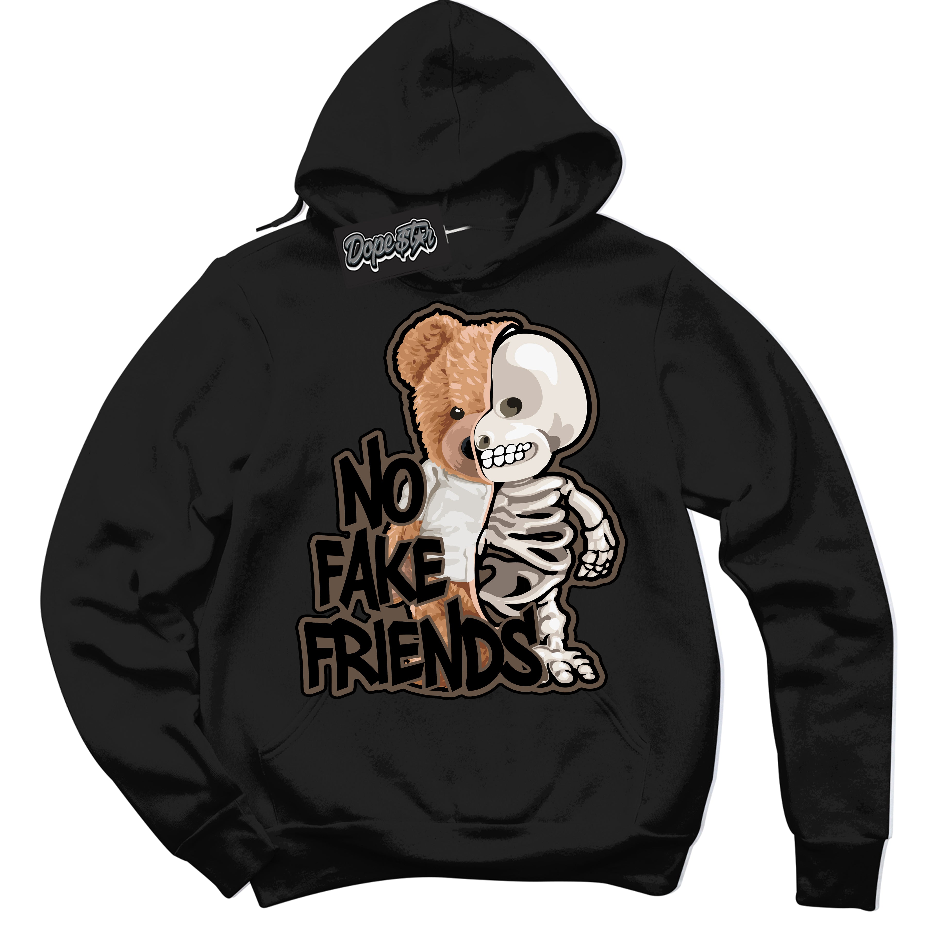 Cool Black Hoodie with “No Fake Friends” design that Perfectly Matches Jumpman Jack TR Travis Scott Dark Mocha Sneakers.