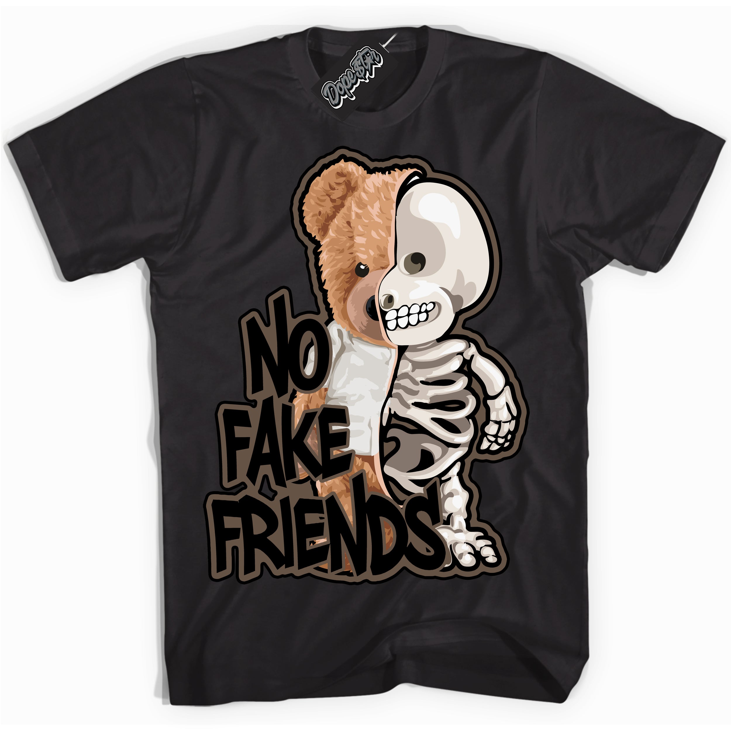 Cool Black Shirt with “No Fake Friends” design that perfectly matches the Jumpman Jack TR Travis Scott Dark Mocha Sneakers.