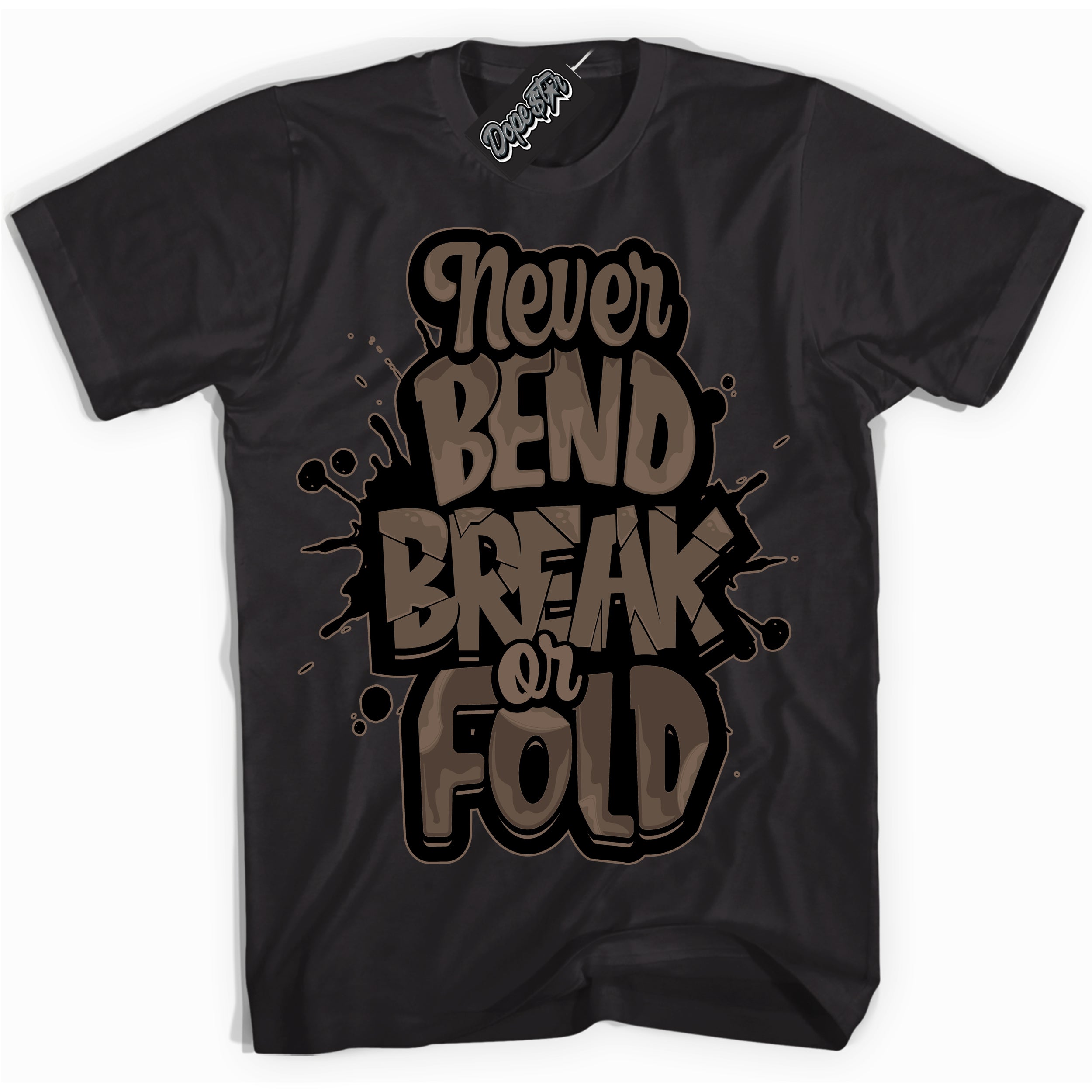 Cool Black Shirt with “Never Bend Break Or Fold” design that perfectly matches the Jumpman Jack TR Travis Scott Dark Mocha Sneakers.