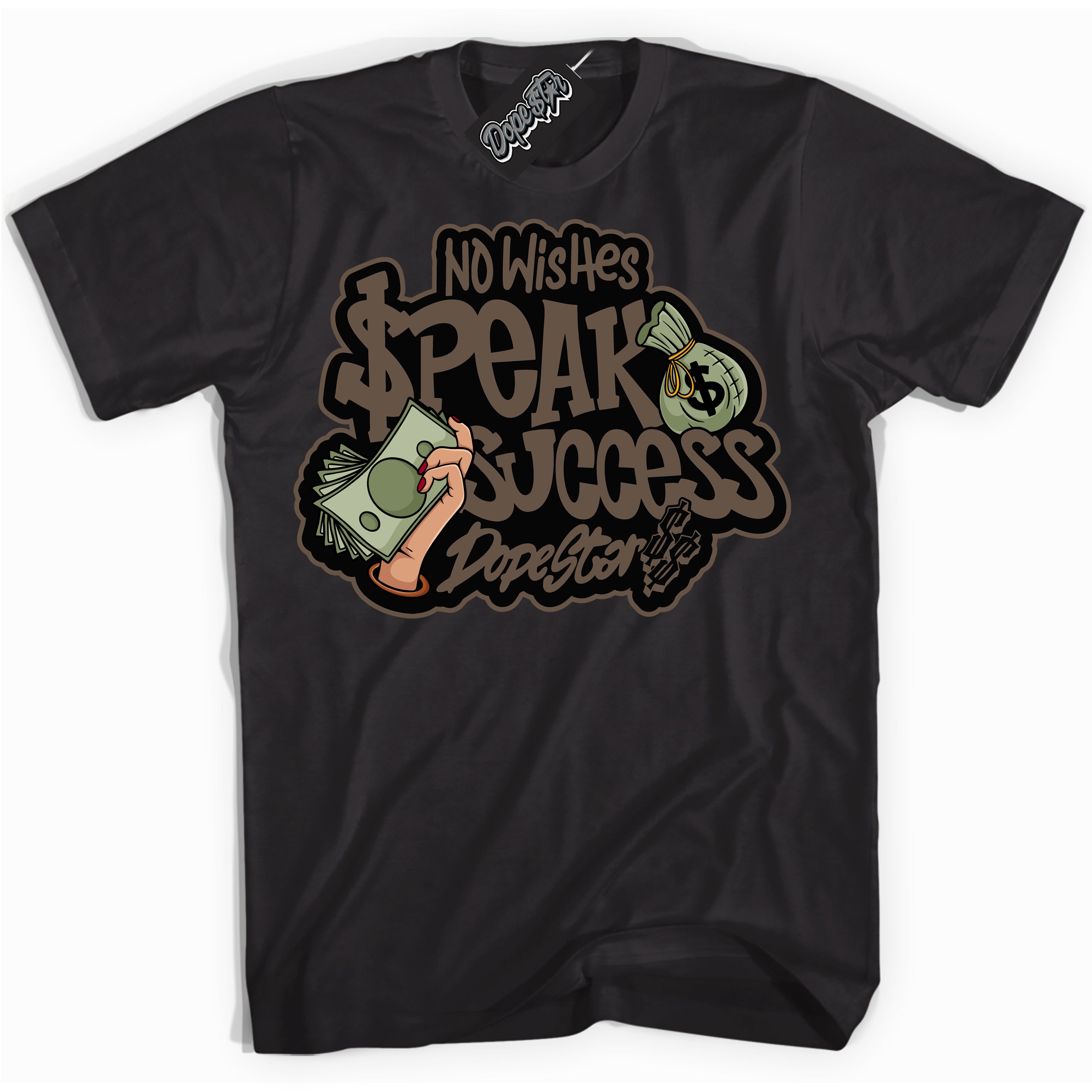 Cool Black Shirt with “No Wish Speak Success” design that perfectly matches the Jumpman Jack TR Travis Scott Dark Mocha Sneakers.