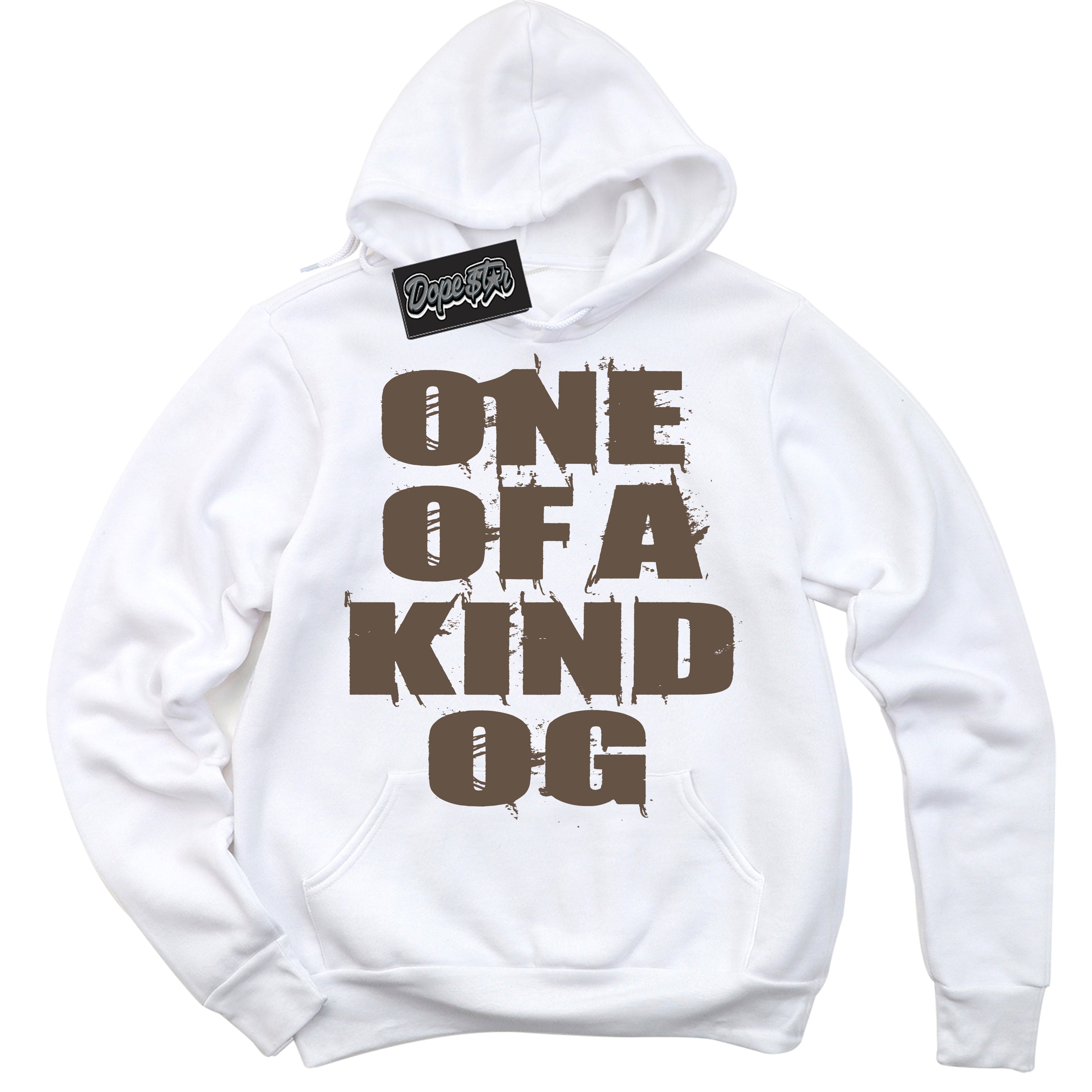 Cool White Hoodie with “One Of A Kind” design that Perfectly Matches Jumpman Jack TR Travis Scott Dark Mocha Sneakers.